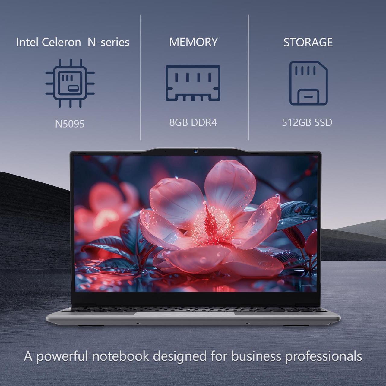 Alt view image 3 of 7 - Auusda 14.1" Windows 11 Pro Home Laptop, 8GB RAM 512GB SSD, Intel Celeron N5095 Computer, 1080p Screen, Silver