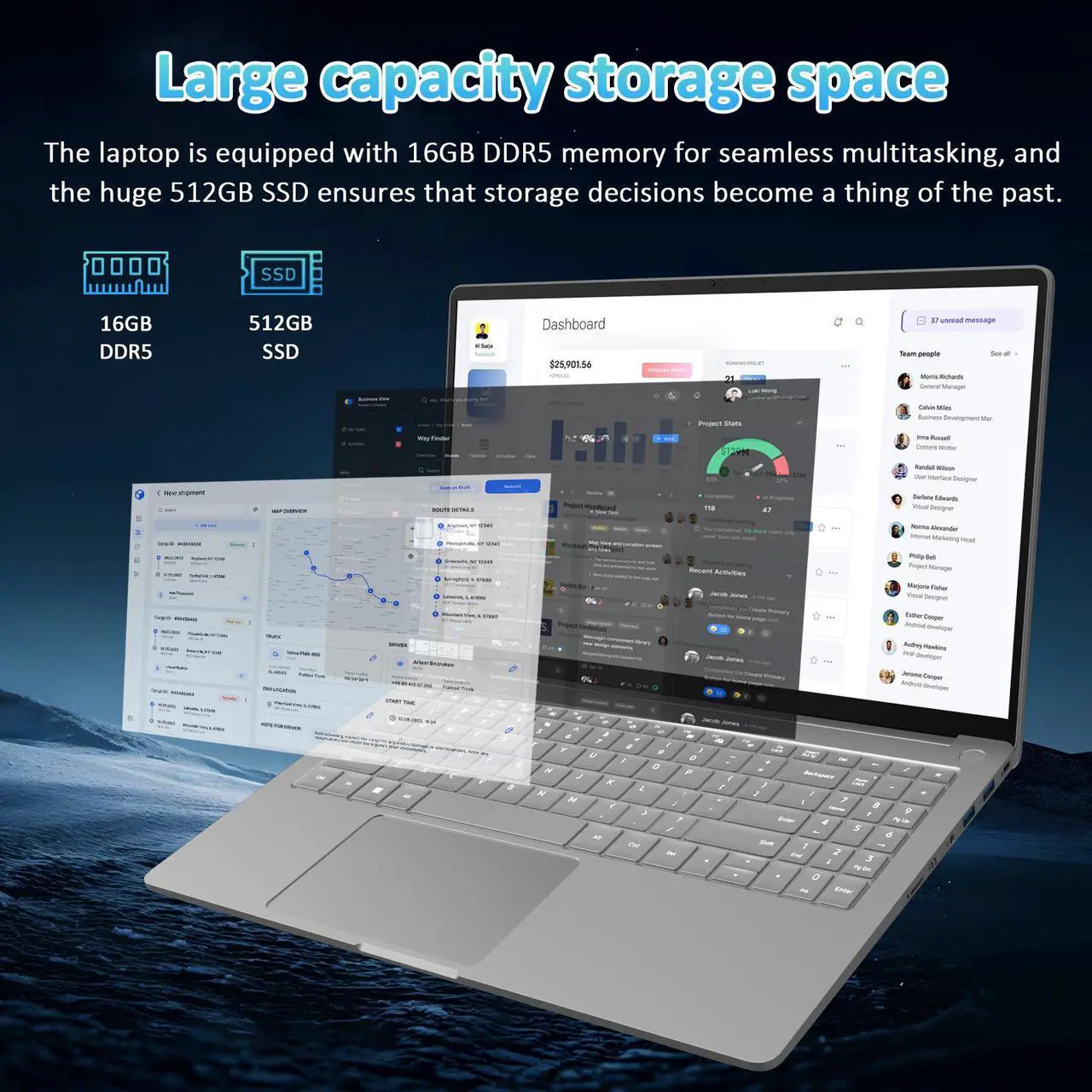 Alt view image 2 of 7 - Auusda 15.6" Gaming Laptop AMD Ryzen 9 6900HX 3.3-4.9GHz, 16GB DDR5 RAM 512GB NVMe SSD, Windows 11 Pro Computer