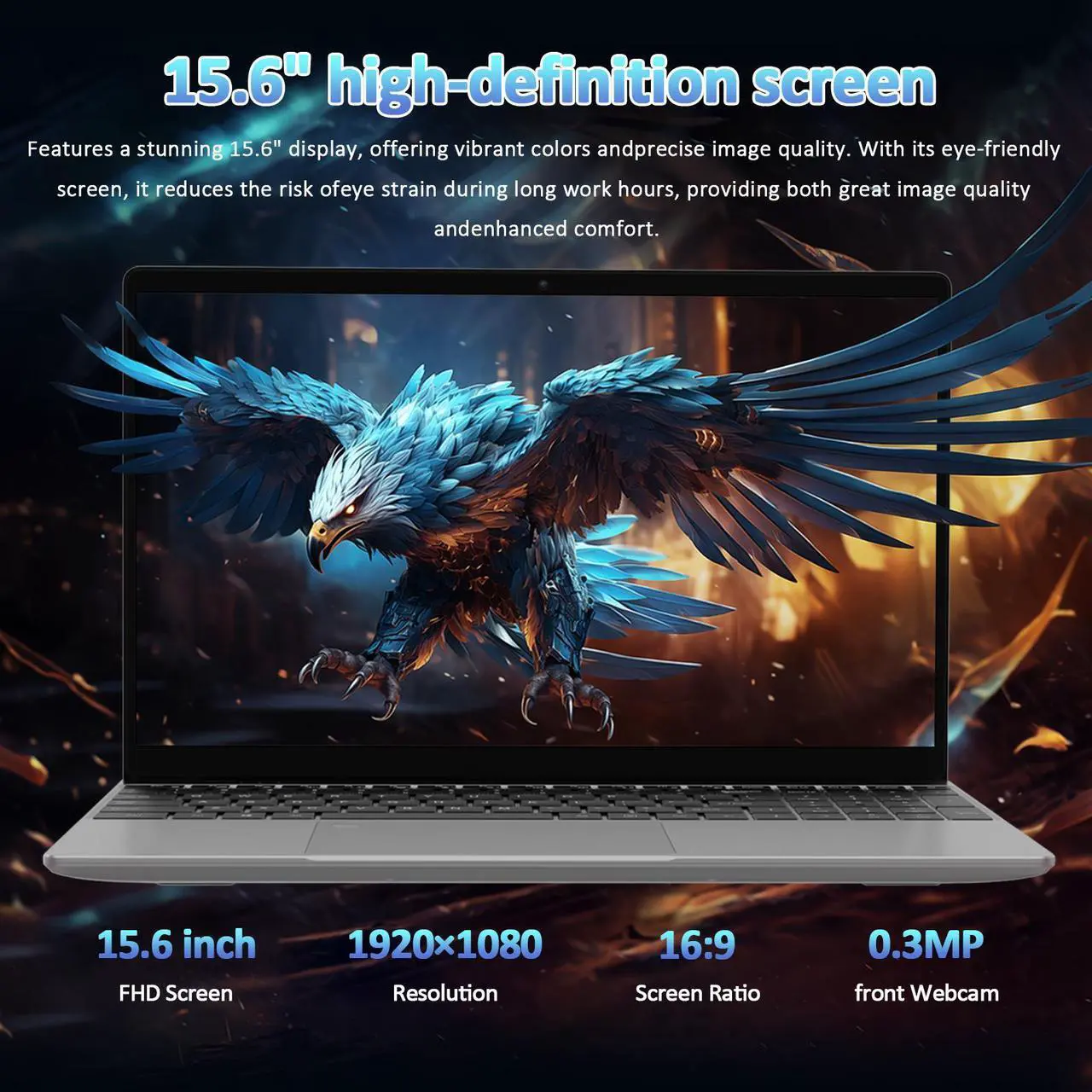 Alt view image 5 of 7 - Auusda Home Laptop, 16GB RAM 512GB SSD, Windows 11 Pro Computers, 15.6" 1080p Screen, Intel N150 CPU, Backlight Keyboard, Fingerprint Reader, Silver
