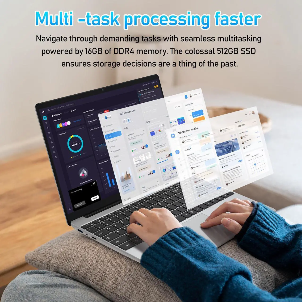 Alt view image 2 of 7 - Auusda Home Laptop, 16GB RAM 512GB SSD, Windows 11 Pro Computers, 15.6" 1080p Screen, Intel N150 CPU, Backlight Keyboard, Fingerprint Reader, Silver
