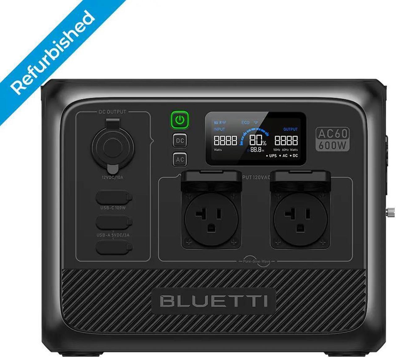 BLUETTI AC60 IP65-Rated Portable Power Station, 600W 403Wh LiFePO4 Power Station, 6-Year Warranty Solar Generator for Home Backup, Camping, RV,Renew,Used