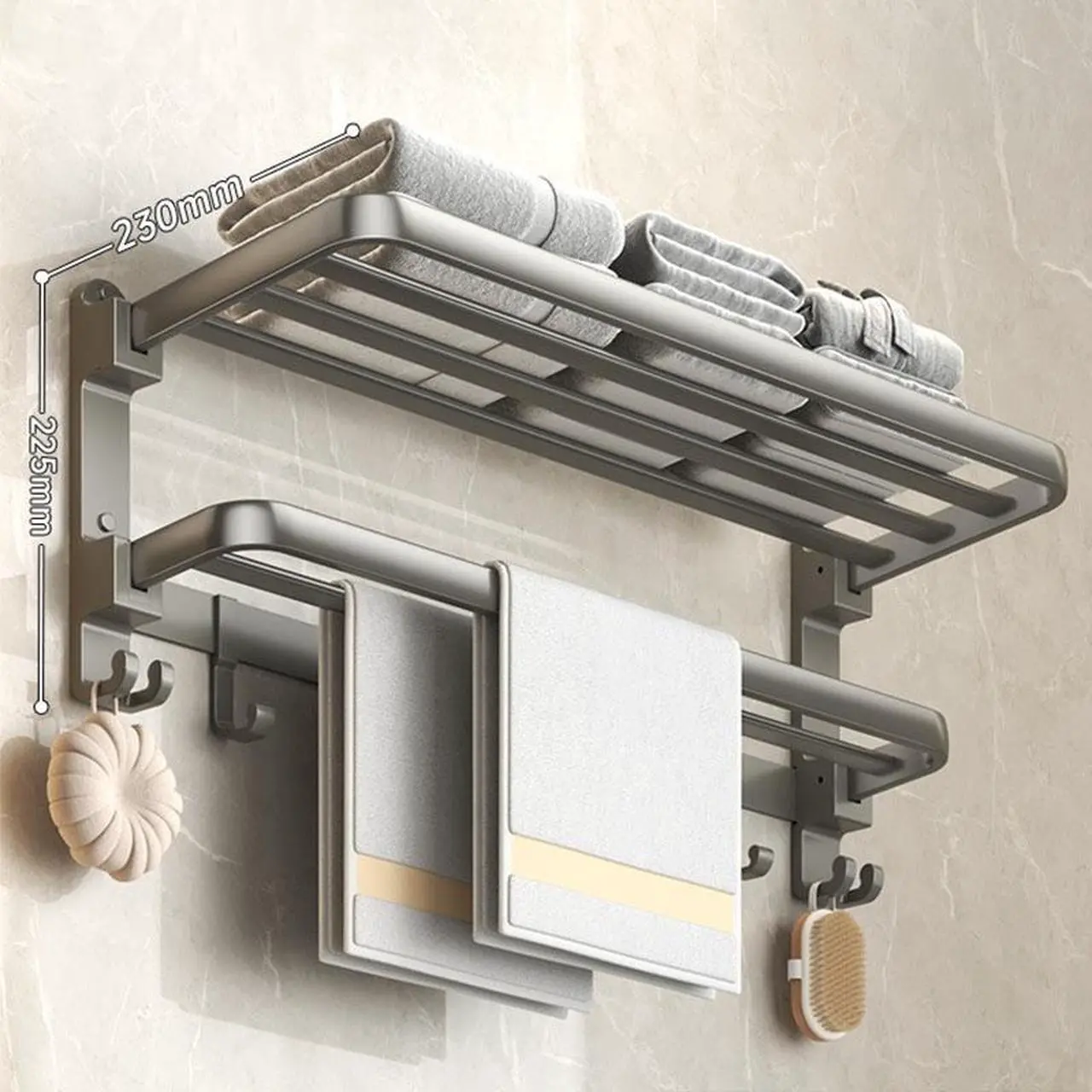 Alt view image 3 of 5 - Bathroom towel rack, punch-free storage rack, double layer