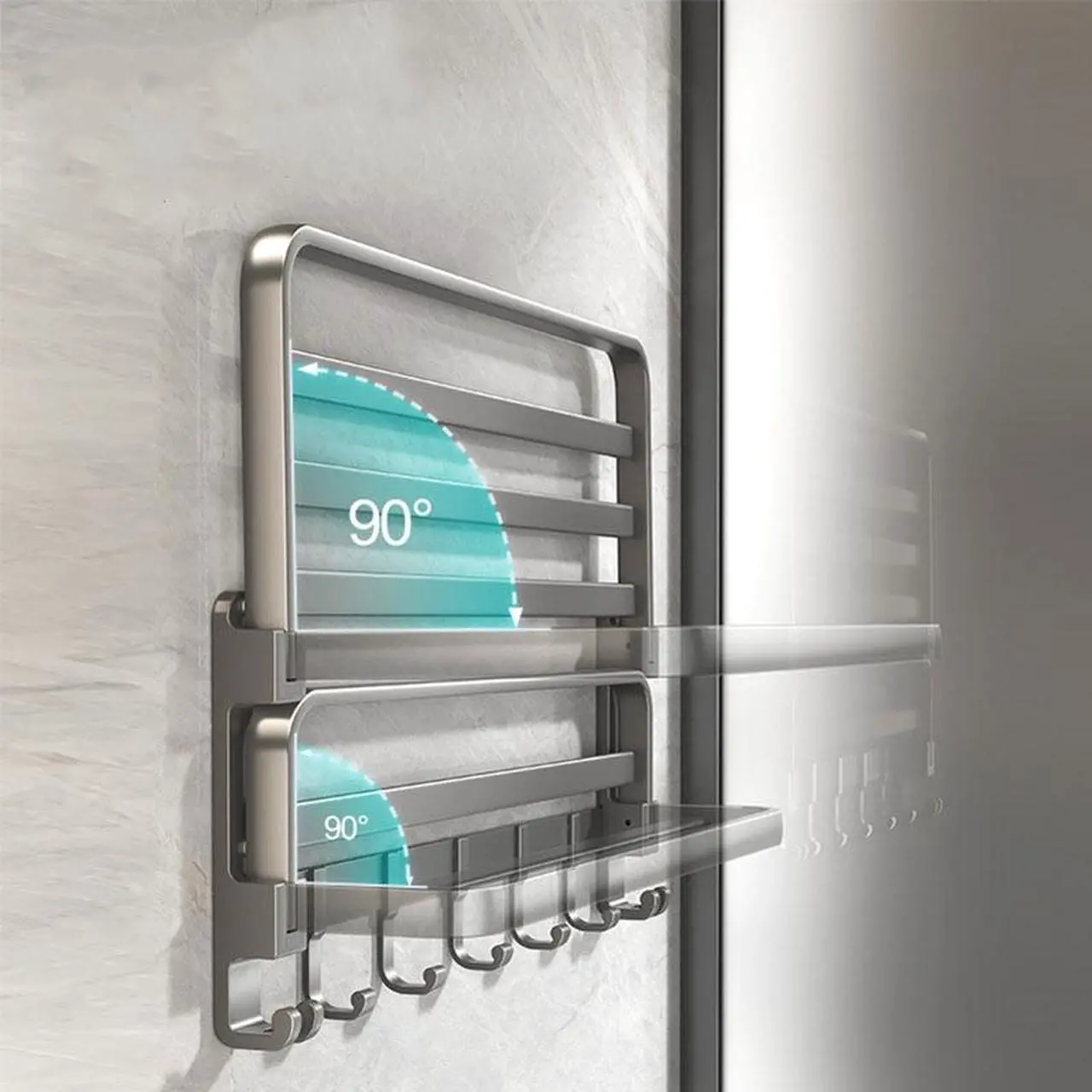 Alt view image 4 of 5 - Bathroom towel rack, punch-free storage rack, double layer