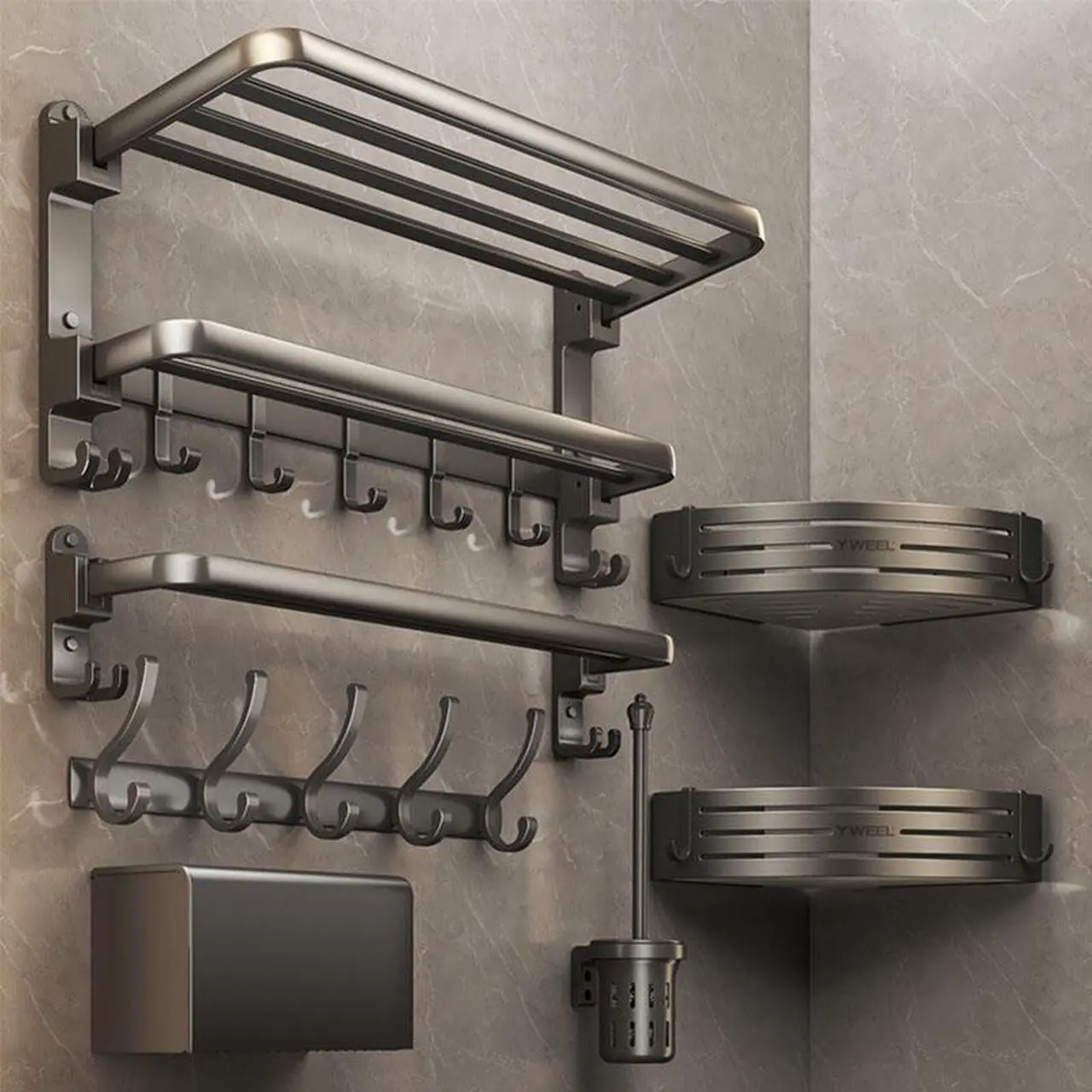 Alt view image 5 of 5 - Bathroom towel rack, punch-free storage rack, double layer