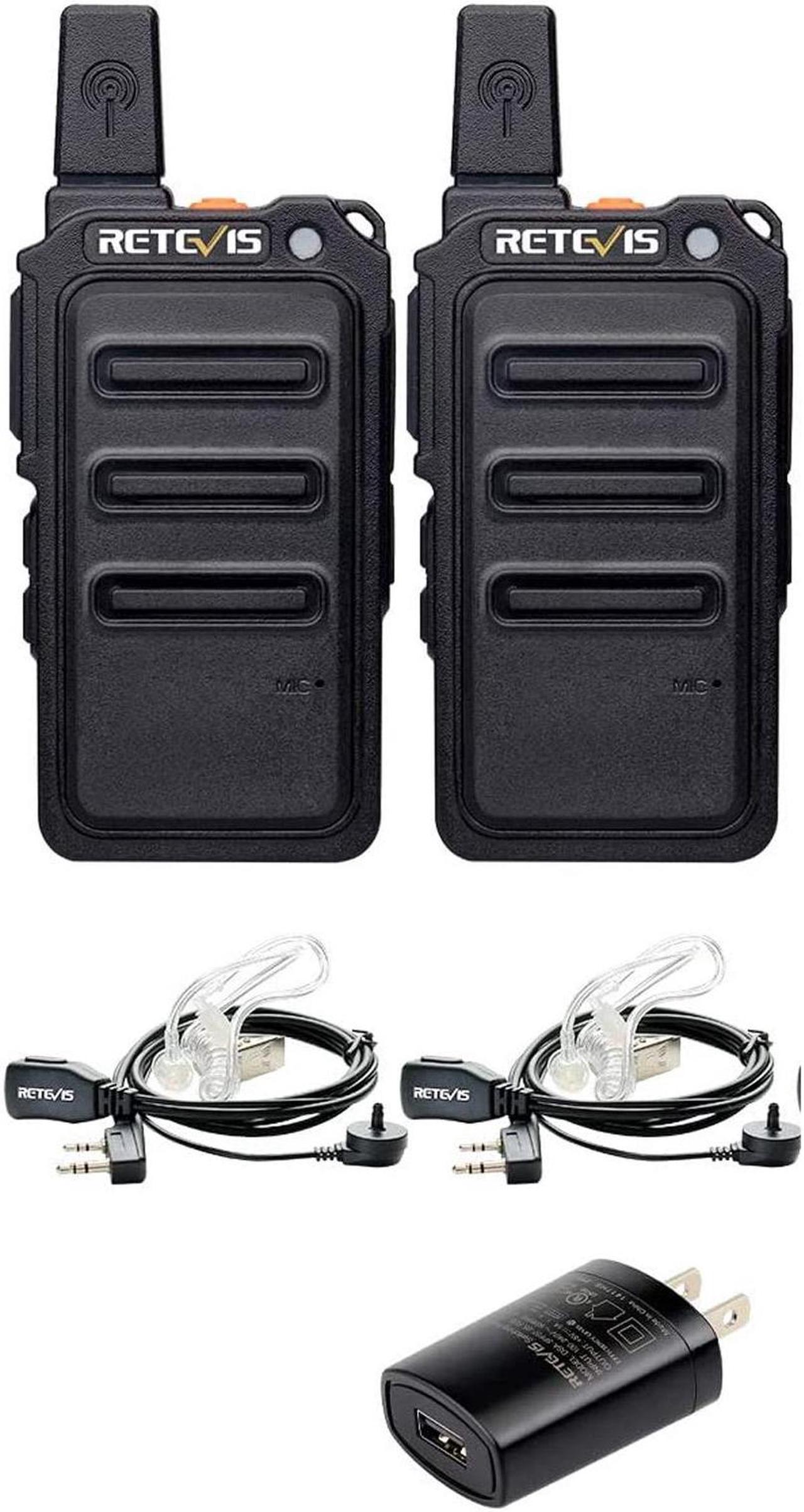 Retevis rt19 walkie talkie rechargeable hands-free 2 way radio long range with headset earpiece (2 pack)