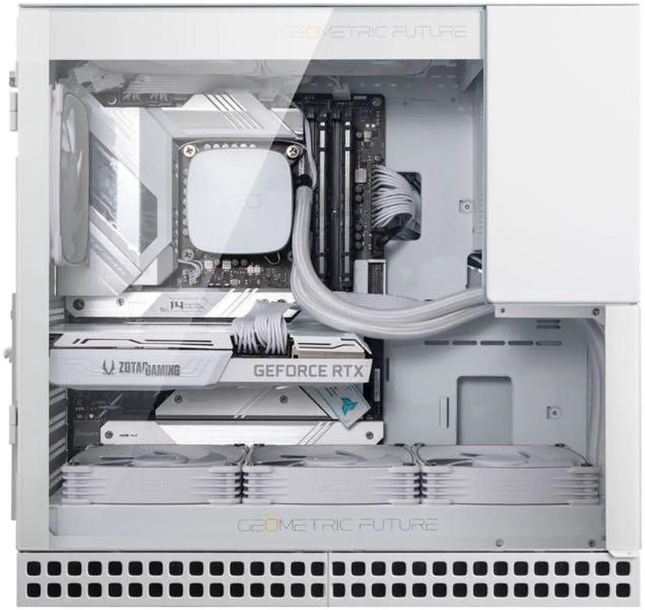 Alt view image 6 of 7 - Geometric Future M4 King Arthur White mid/Mini Tower, E-ATX/ATX Gaming Case, Glass/ 1.2mm Steel, Vertical Air Tunnel Design, Type C, 360/240 Radiator, Vertical GPU Mount, GEO-M4-KAW(PC Case ONLY)