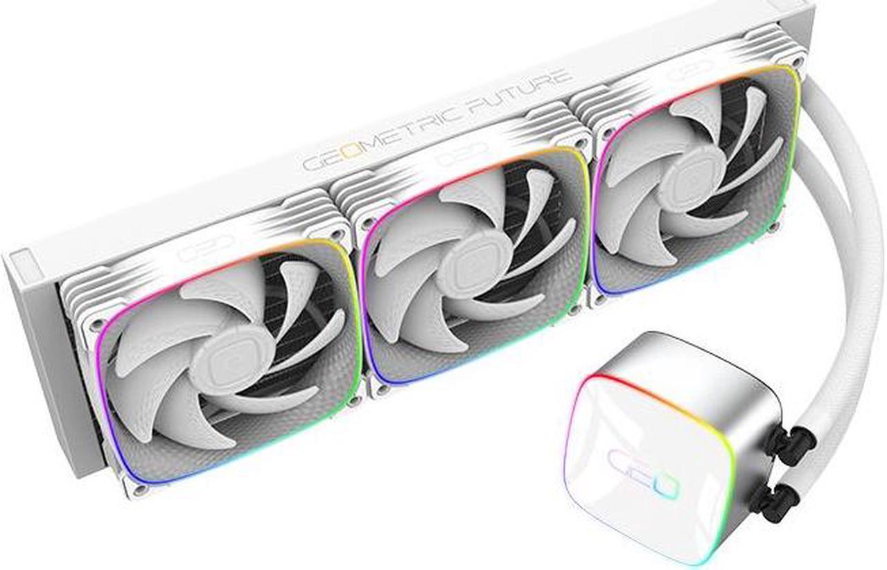 Alt view image 2 of 6 - Geometric Future Eskimo Junior - 360mm AIO CPU Liquid Cooler- Three RGB Squama 2503W Fan- Intel® LGA 1700, 1200, 115X, 2066, AMD® AM5, AM4 - White- GEO-EJ-36W