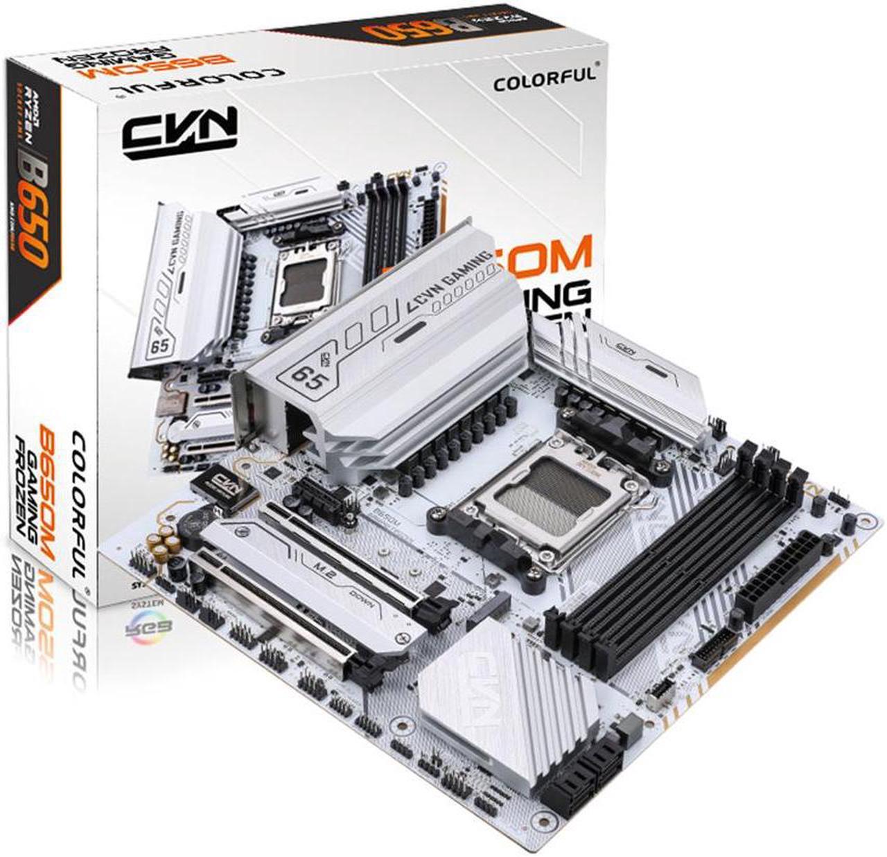 Main image of Colorful CVN B650M GAMING FROZEN V14 White Motherboard DDR5 RAM 2*PCIe 5.0 x4 M.2 SSD/3.2 Gen 2 10Gbps Type-A AX200 WIFI 6 Wireless Bluetooth 5.2