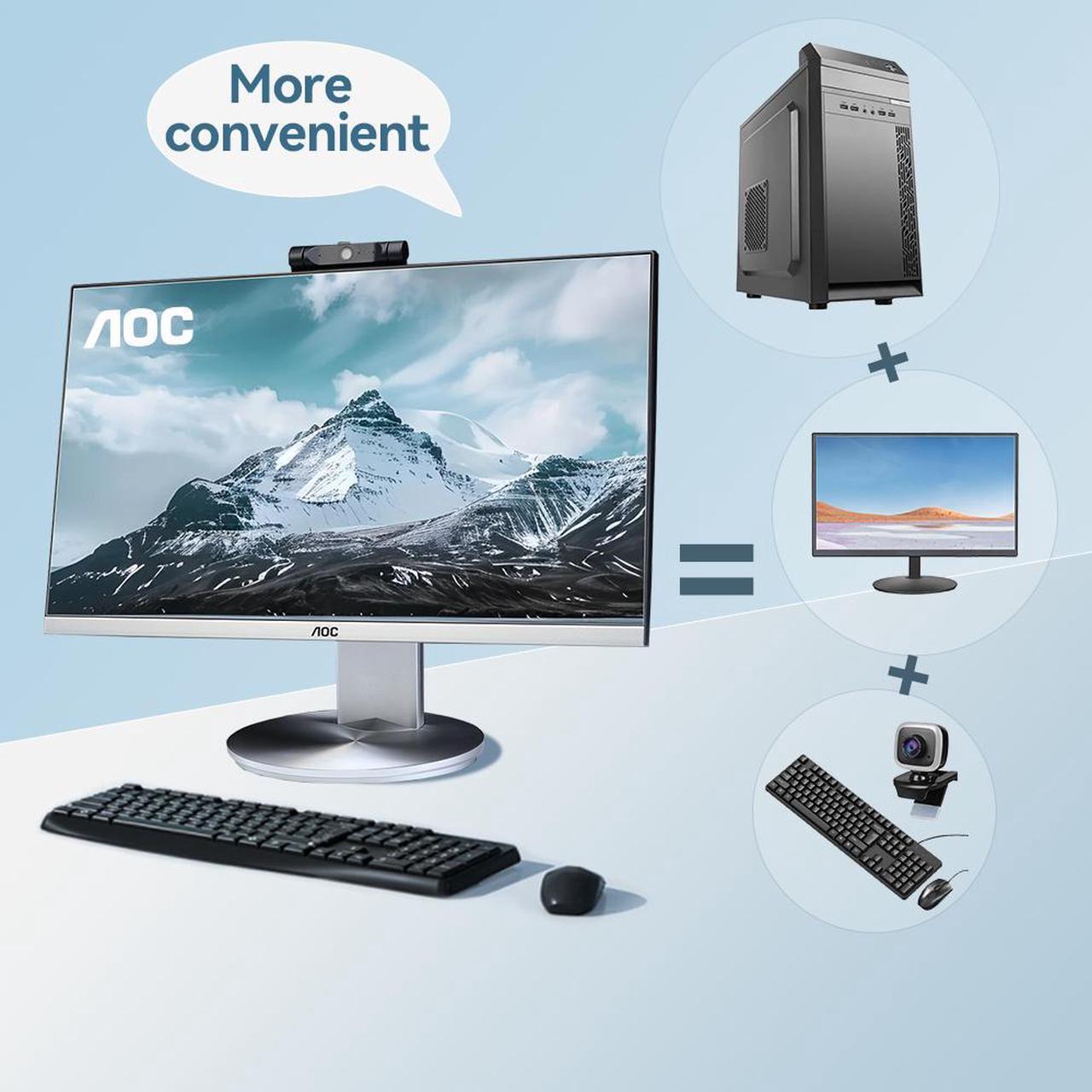 Alt view image 3 of 7 - AOC All-in-One Business Desktop 23.8" FHD Display  AMD R5 5600G Processor up to 4.4GHz 16GB RAM 512 GB SSD Windows 11  Wi-Fi Keyboard&Mouse Dual Speakers Adjustable Angle Height PC Office Work/gaming