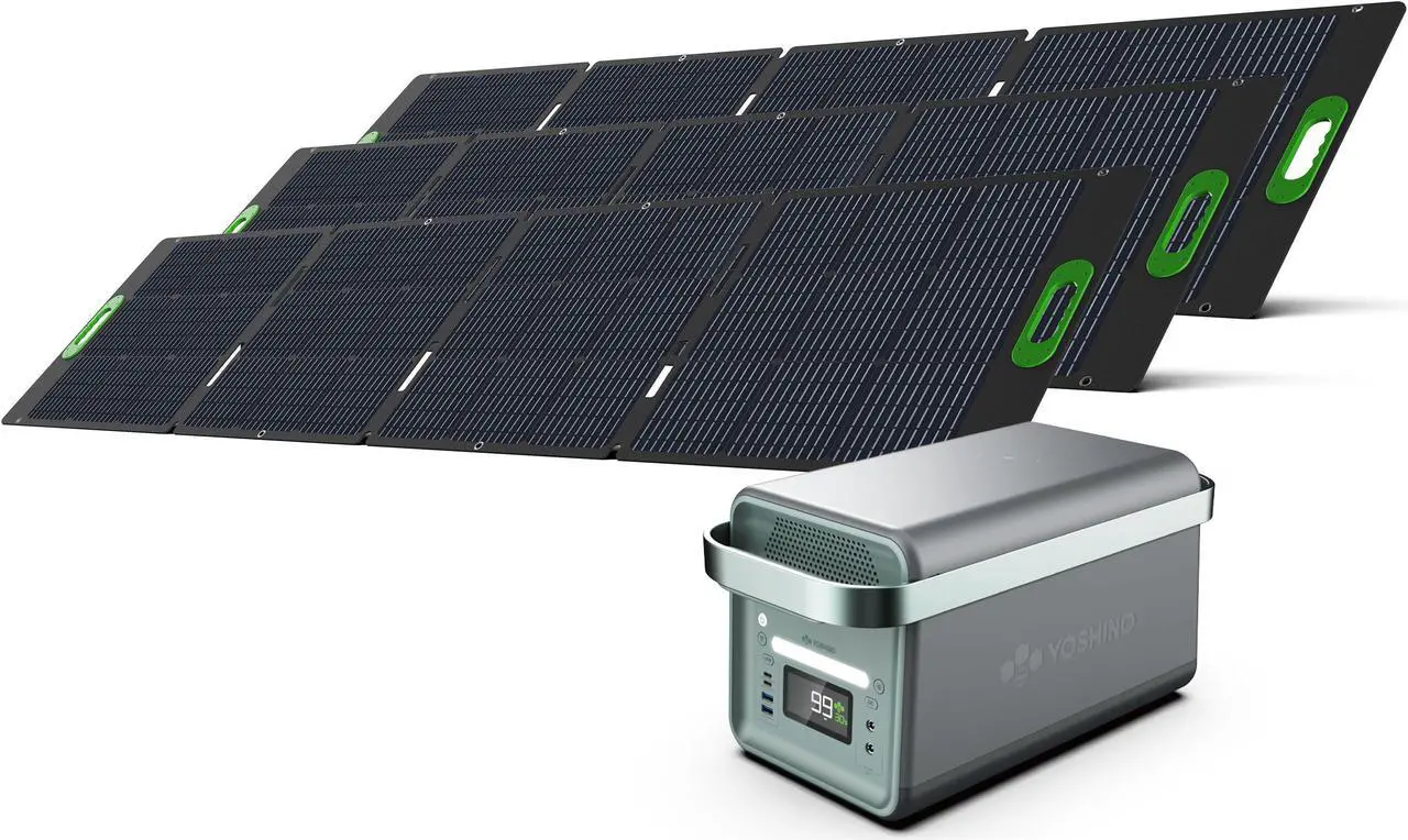 Main image of Yoshino Solid-State Portable Solar Generator 2,000W (1,326Wh) with 600W (3x 200W) Portable Solar Panels, Recreation, Camping, Emergency