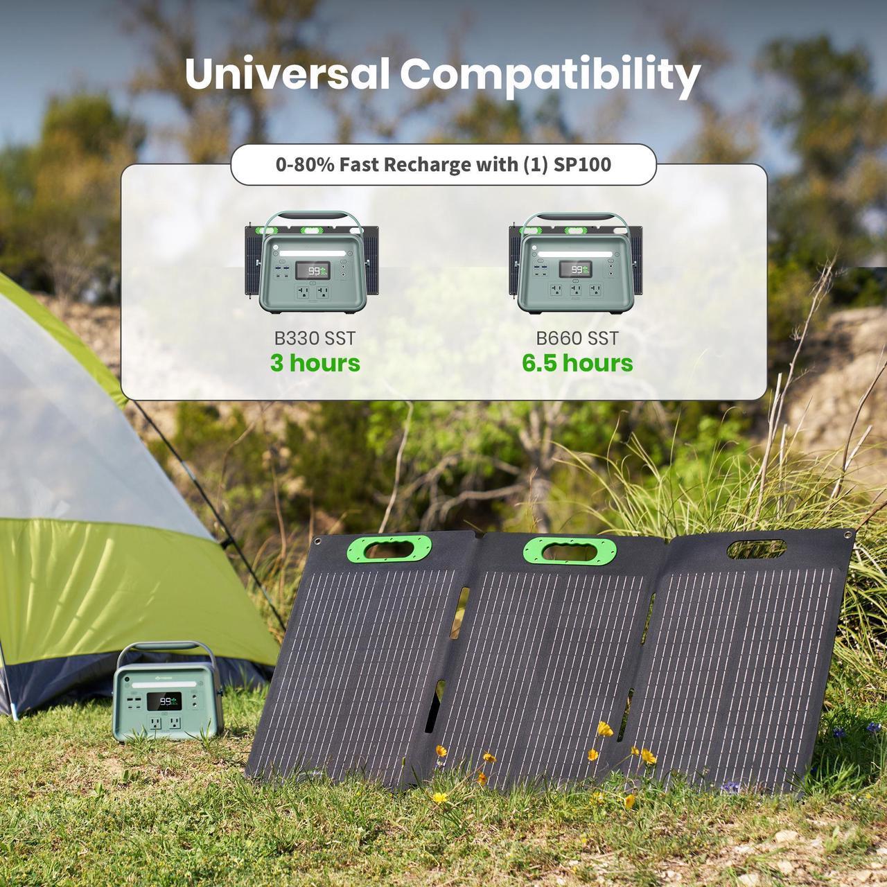 Alt view image 2 of 8 - Yoshino SP100 Foldable 100W Monocrystalline Portable Solar Panel for Electric Solar Generators, Water-Resistant IP67, Off-Grid, Camping, RV