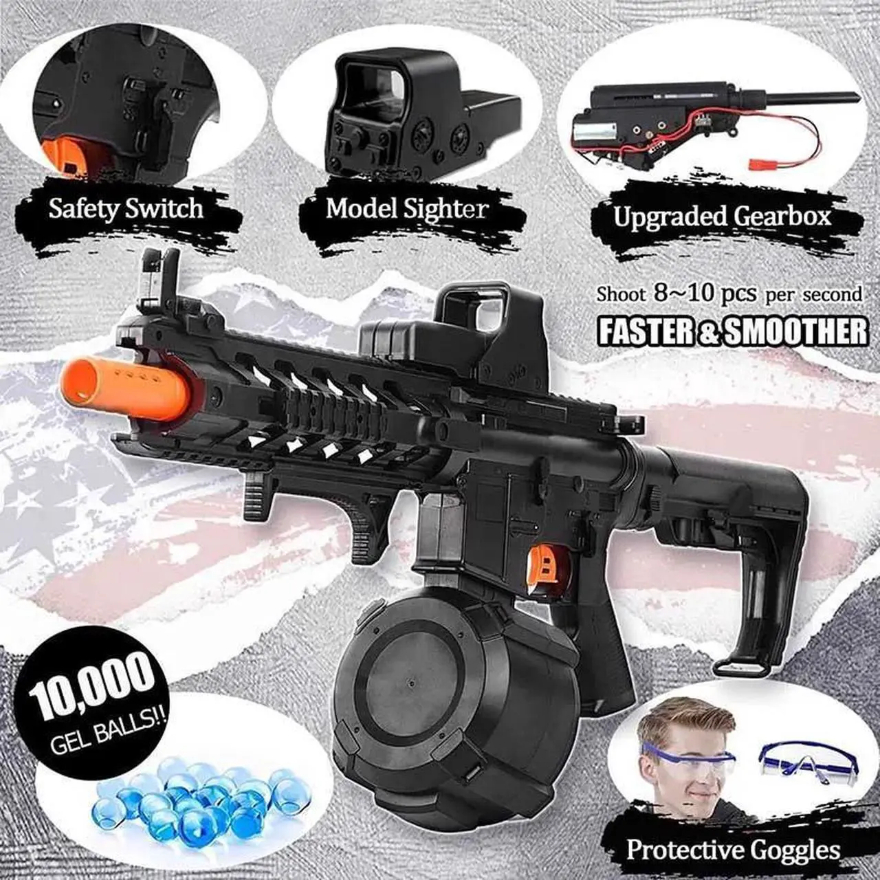 Alt view image 2 of 5 - Zhenduo STD 5S Gel Ball Blaster Toy Outdoor Game Electric Splatter Ball Blaster Water Bead Blaster Burst Gel Balls for Adults