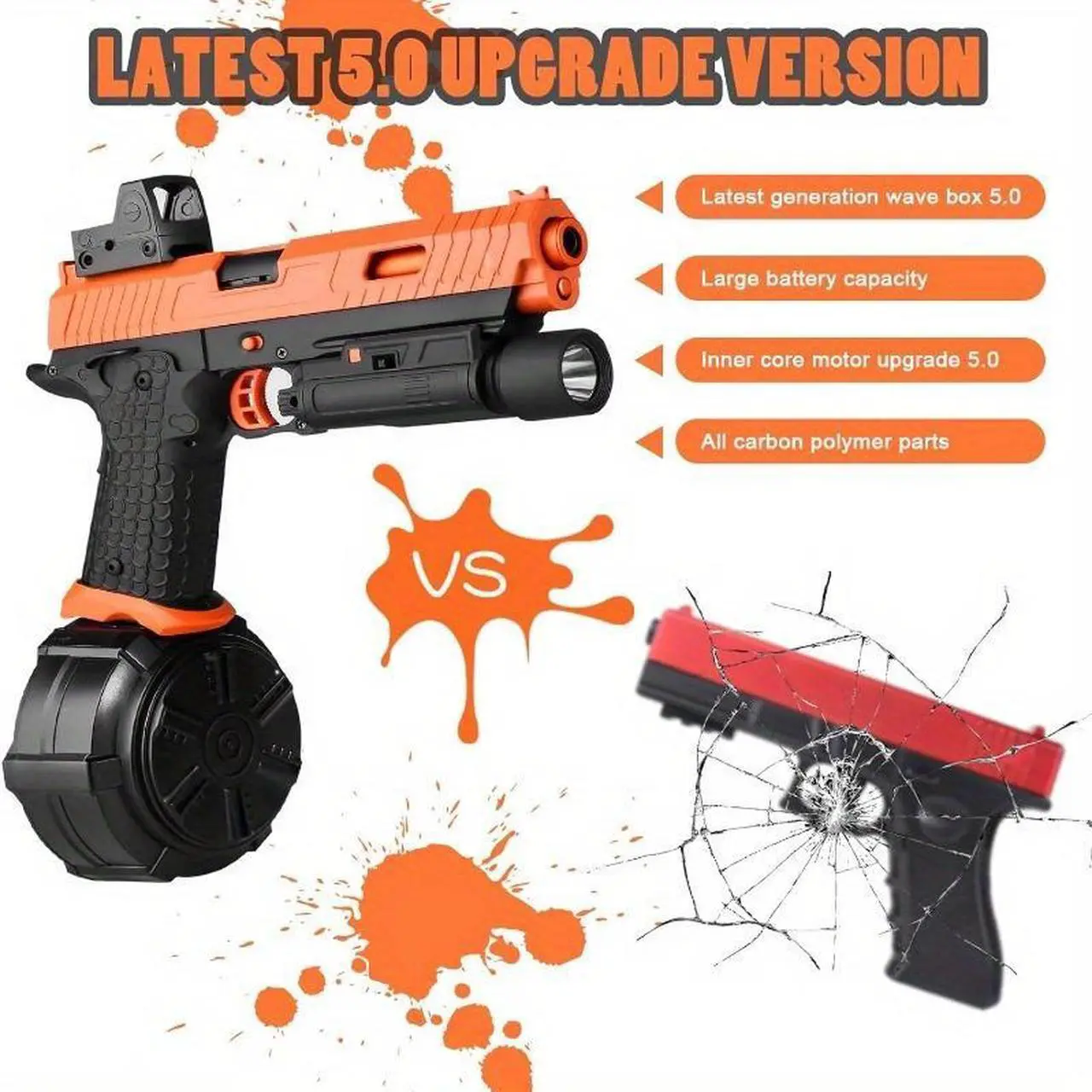 Alt view image 3 of 6 - zhenduo Electric Splatter Ball Blaster,Full Auto X5 Splat Blaster with 40000 Water Beads Nylon Gel Ball Blaster with Drum,JM-X2 Upgrade Version for Outdoor Games
