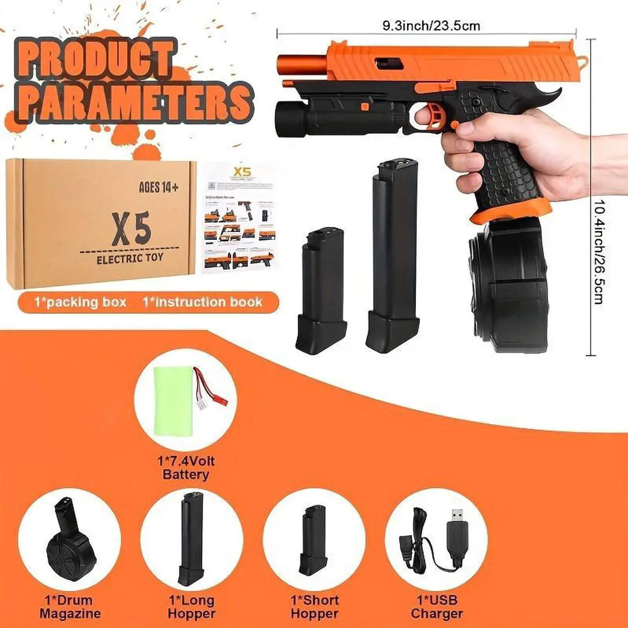 Alt view image 4 of 6 - zhenduo Electric Splatter Ball Blaster,Full Auto X5 Splat Blaster with 40000 Water Beads Nylon Gel Ball Blaster with Drum,JM-X2 Upgrade Version for Outdoor Games