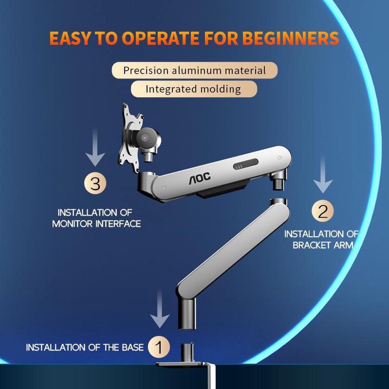 Alt view image 4 of 7 - AOC Single Monitor Desk Mount 17"-34" Inch Weight up to 19.8 lbs Screen Bracket Adjustable 360° Rotation AM400B Black