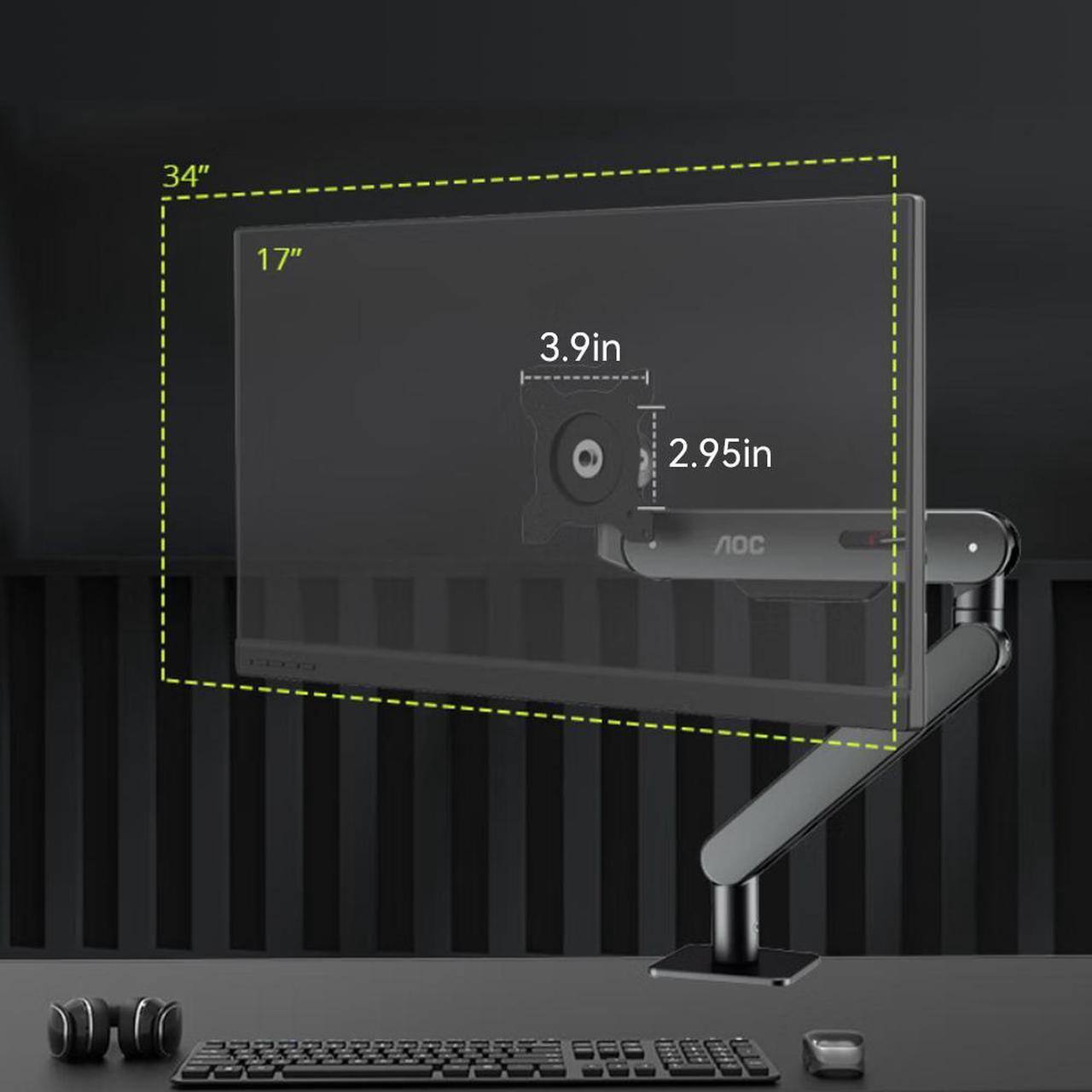 Alt view image 5 of 7 - AOC Single Monitor Desk Mount 17"-34" Inch Weight up to 19.8 lbs Screen Bracket Adjustable 360° Rotation AM400B Black