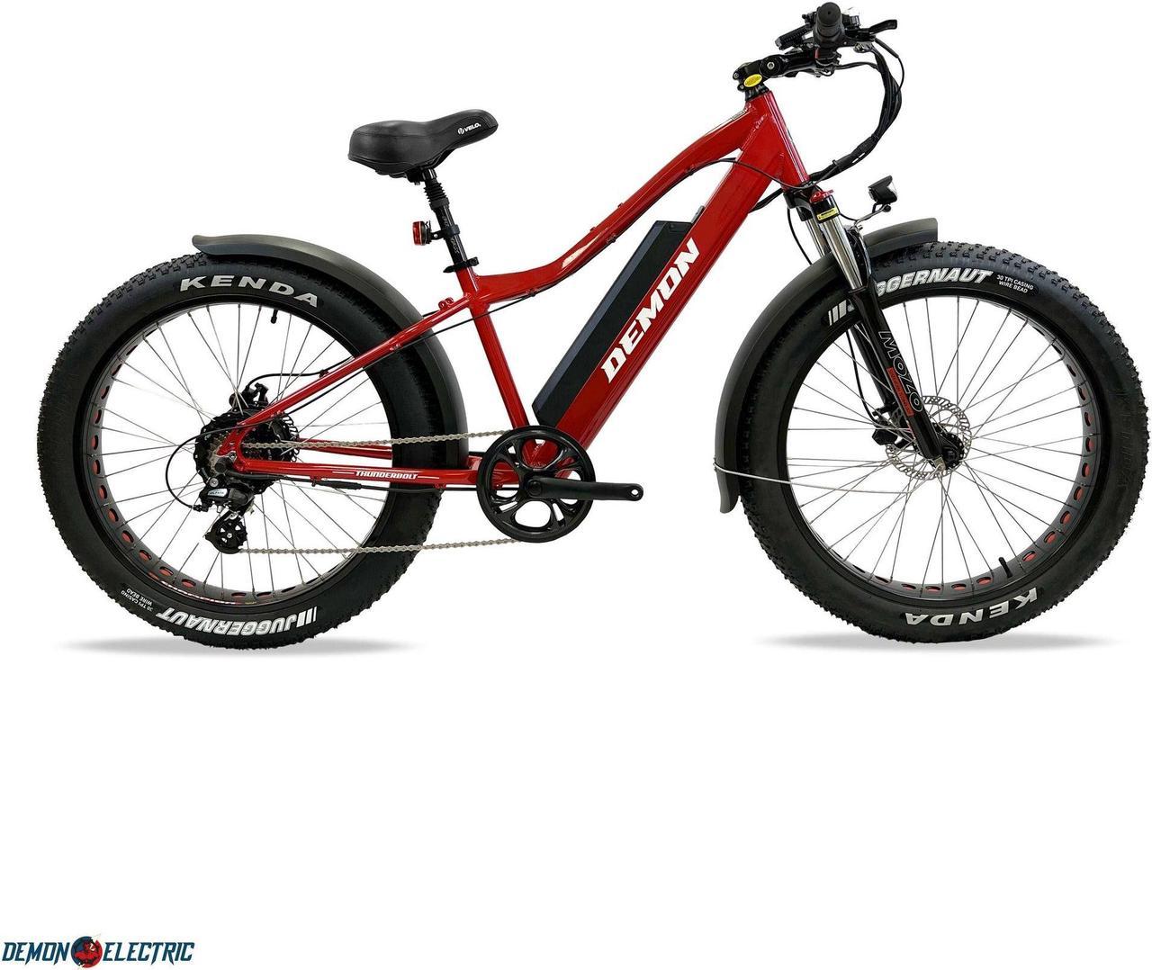 Demon Electric Thunderbolt SL 500W 26-in Fat-Tire Electric Bike, 50-60km Battery Range (16.75Ah), Front Suspension, TEKTRO Hydraulic Brakes, SHIMANO 7 Speed Gear - Red