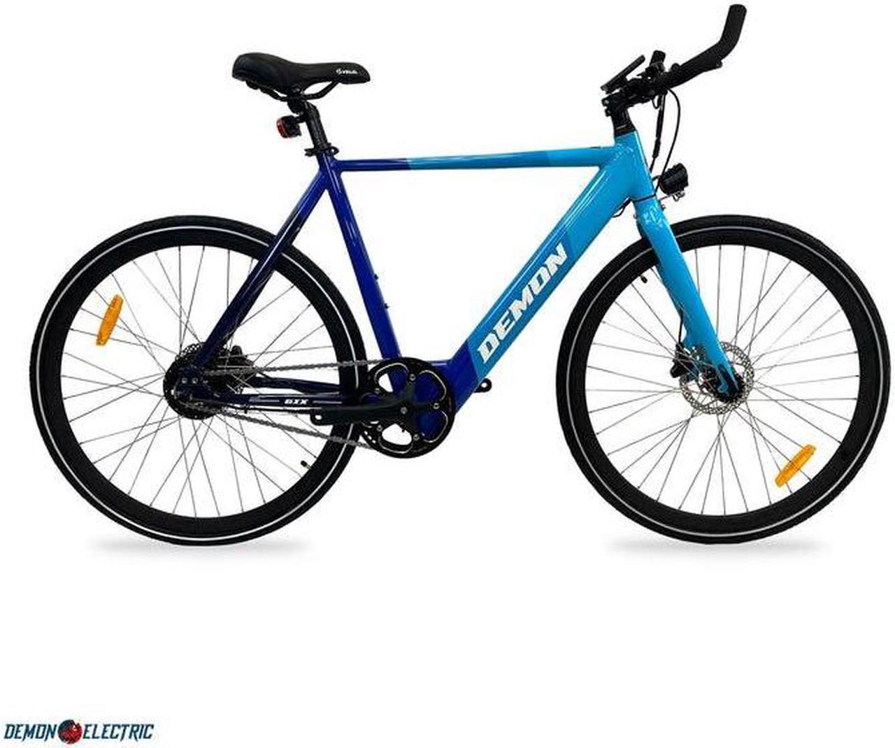 Demon Electric 6ix 250W 27.5-in City Electric Bike, 50-60km Battery Range (10.5Ah), BOLIDS Hydraulic Brakes, Bull Horn, 40 lbs Lightweight & Stylish Design - Blue Gradient