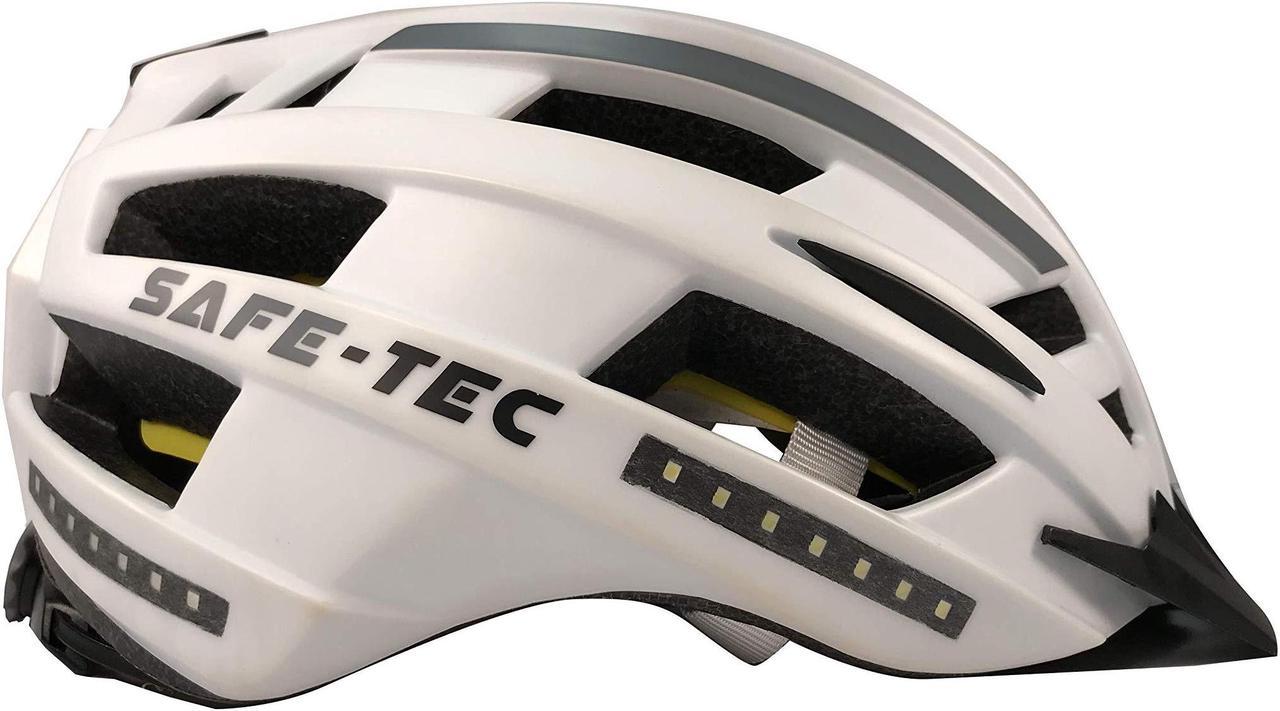 Safe-Tec Asgard Bicycle Smart Helmet with MIPS & Turn Signals and Bone Conduction Speakers (White Silver, Medium)