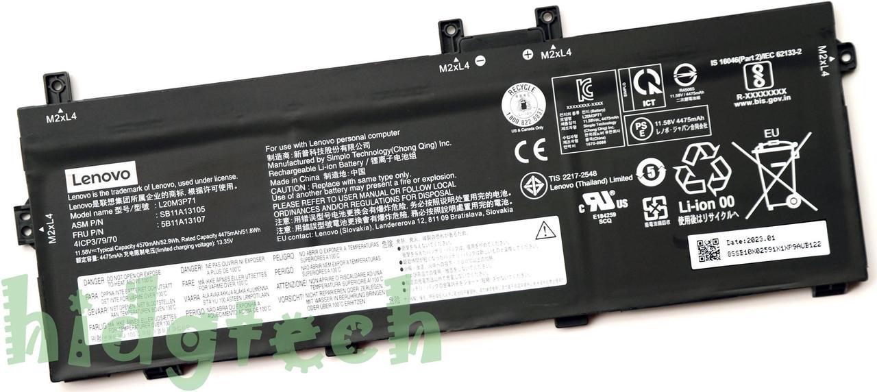 New Genuine L20C3P71 L20L3P71 L20M3P71 Battery for Lenovo ThinkPad X13 Yoga 2nd Gen (Type 20W8, 20W9) Series 5B11A13107, 5B11A13108, SB11A13105, SB11A13106, 41CP3/79/70