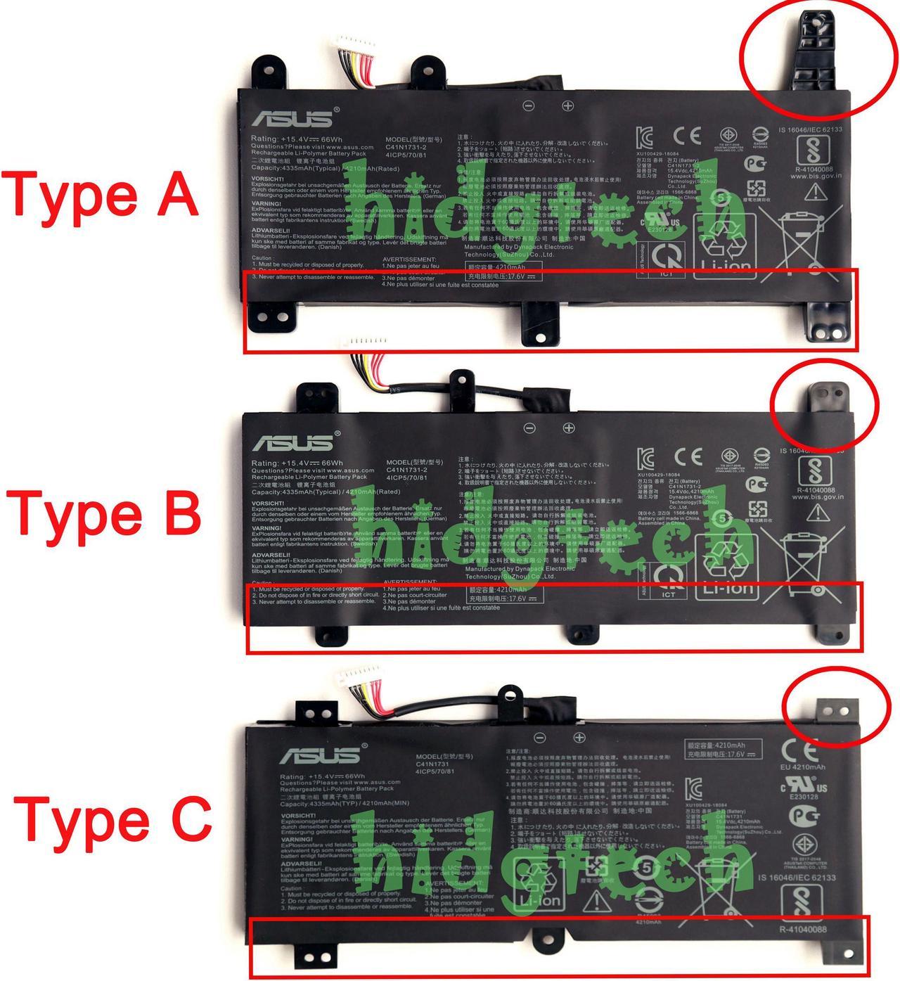 New Genuine C41N1731 C41N1731-1 C41N1731-2 Battery for Asus Rog Strix Scar II GL704GM G515GV GL504 GL504GM GL504GS GL704GW G731 G531GU Series 0B200-02940000 Type B