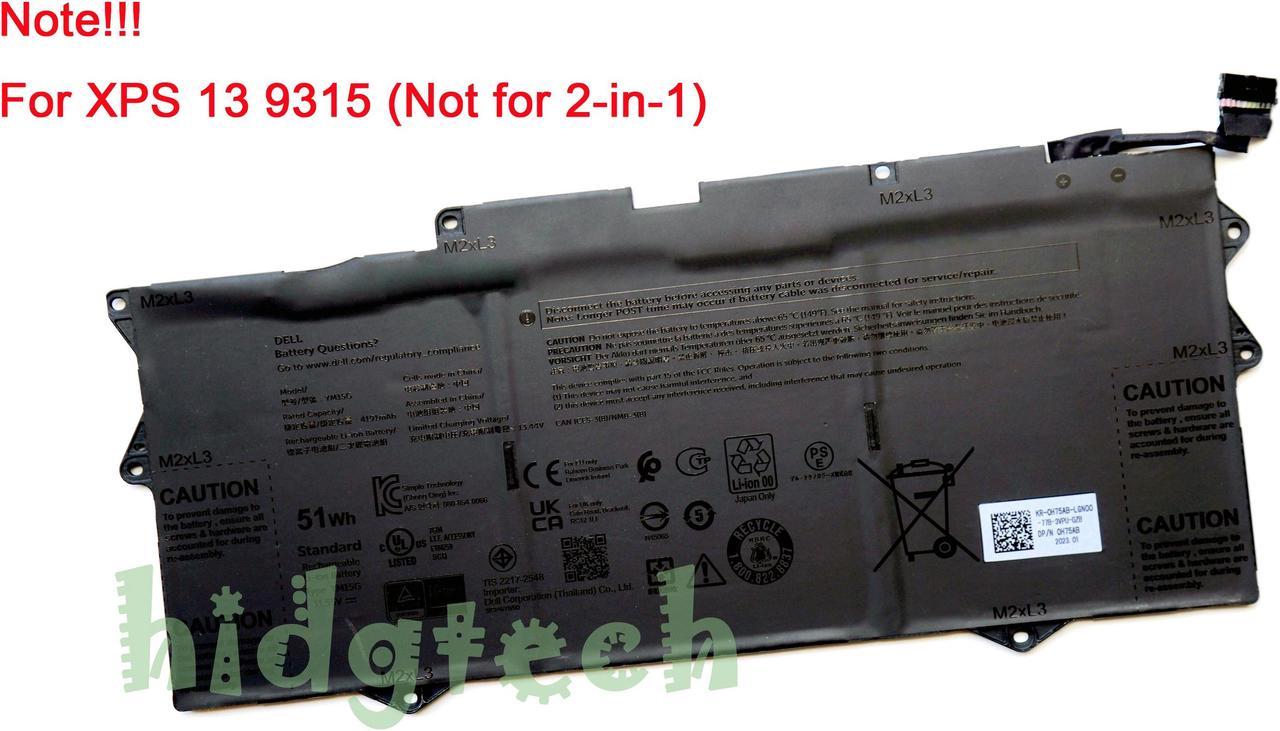 New Genuine YM15G 51Wh Laptop Battery for XPS 13 9315 [Not for 2-in-1] Series 0G9FHC G9FHC 31CP4/78/90