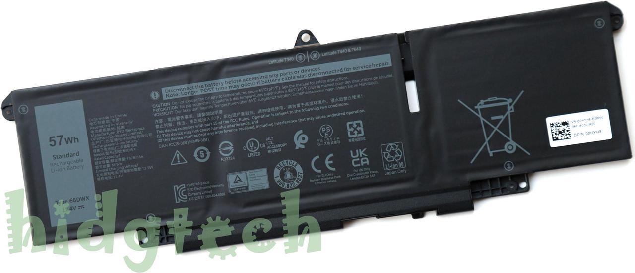 57Wh New Genuine 66DWX Battery for Latitude 7340 7440 7640 Series 0HYH8 0CTJJ6 3ICP6/65/78