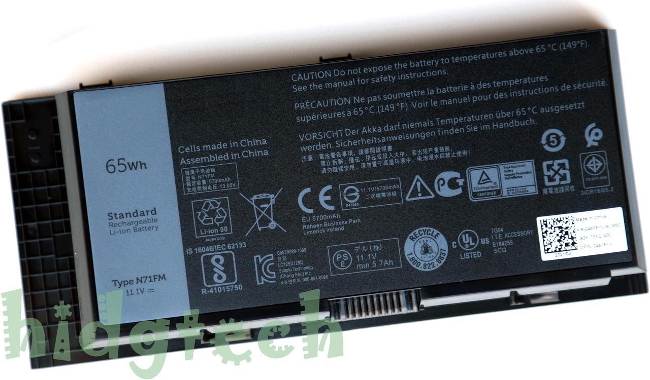 N71FM New Genuine 65Wh Battery for Precision M4600 M4700 M4800 M6600 M6700 M6800 Series 31CR18/65-2