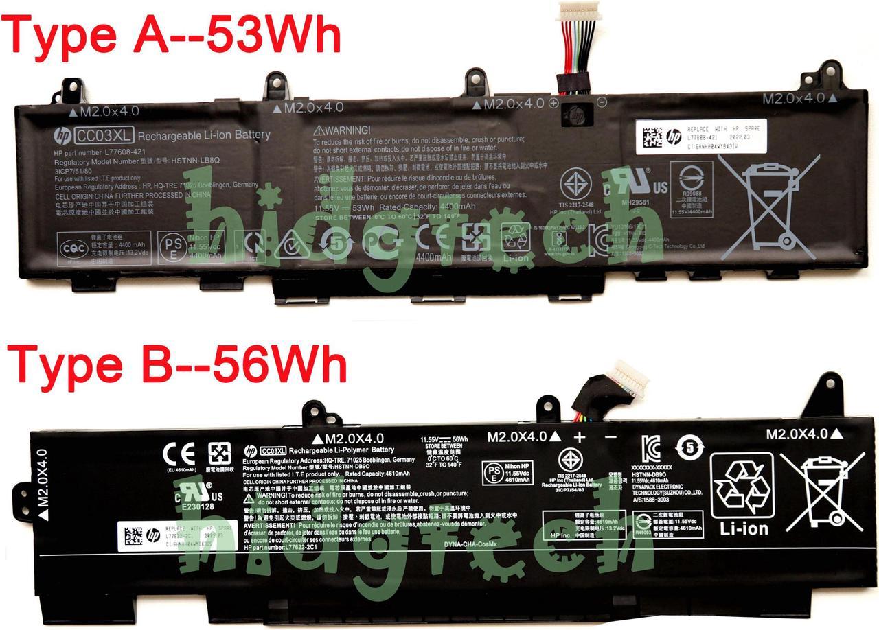 New Genuine CC03XL Battery For ZBook Firefly 14 G7 G8 / EliteBook 830 835 840 845 G7 G8 Series L78555-005 3ICP7/54/84 Type B