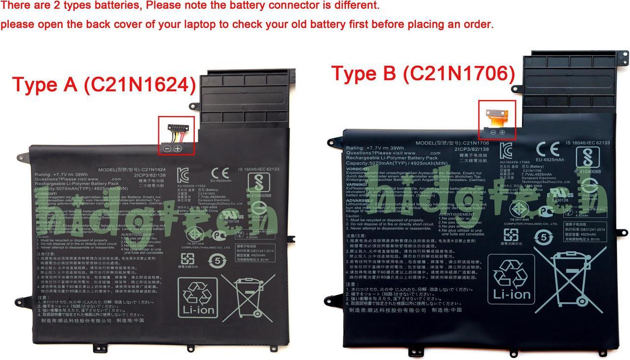 New C21N1624 C21N1706 Battery for ZenBook Flip S UX370UA UX370UAR UX370UA-1A Q325U Q325UA Q325UAR Series 0B200-0242020021CP3/82/138 Type B