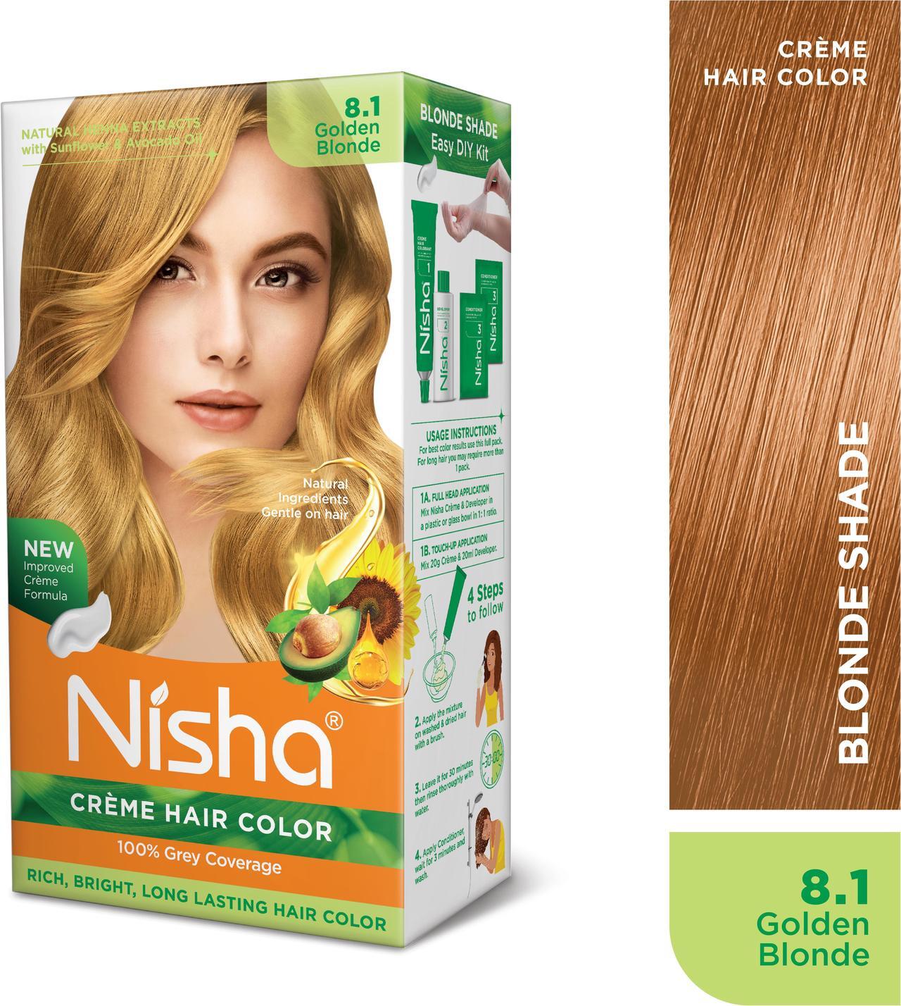 Alt view image 2 of 6 - Nisha Cream Hair Color Rich Bright Long Lasting Hair Colouring For Ultra Soft Deep Shine 100% Grey Coverage Conditioning With Natural Herbs 150gm Golden Blonde (Pack of 1)