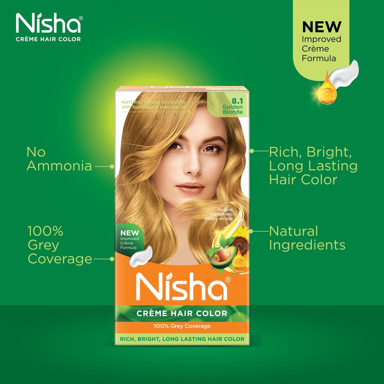 Alt view image 3 of 6 - Nisha Cream Hair Color Rich Bright Long Lasting Hair Colouring For Ultra Soft Deep Shine 100% Grey Coverage Conditioning With Natural Herbs 150gm Golden Blonde (Pack of 1)
