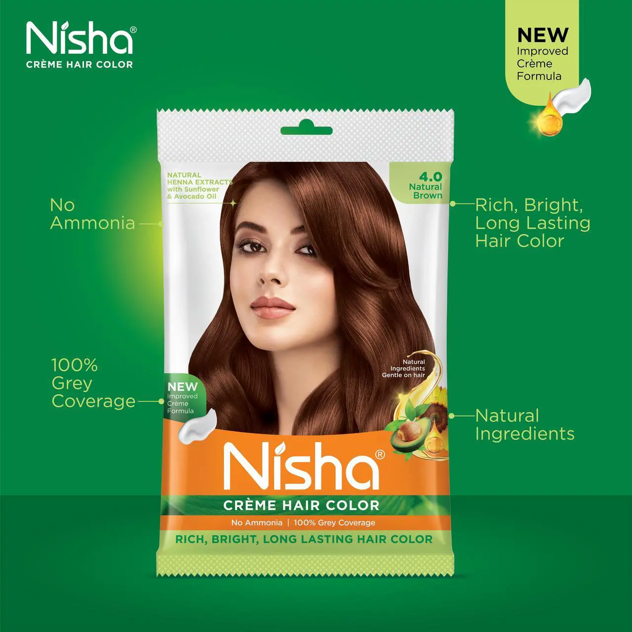 Alt view image 4 of 6 - Nisha Cream Hair Color Rich Bright Long Lasting Hair Colouring For Ultra Soft Deep Shine 100% Grey Coverage Conditioning With Natural Herbs 40gm Natural Brown (Pack of 1)