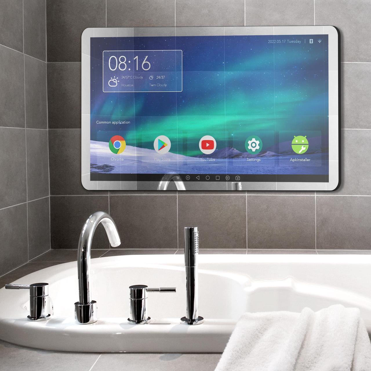 Main image of Leotachi 21.5 inch Touch Screen Mirror IP66 Waterproof TV for Bathroom Shower - Support 360° Rotation, 500 nits High Brightness Full HD 1080P Built-in Android OS WiFi/LAN/USB/BT/HDMI(Black)