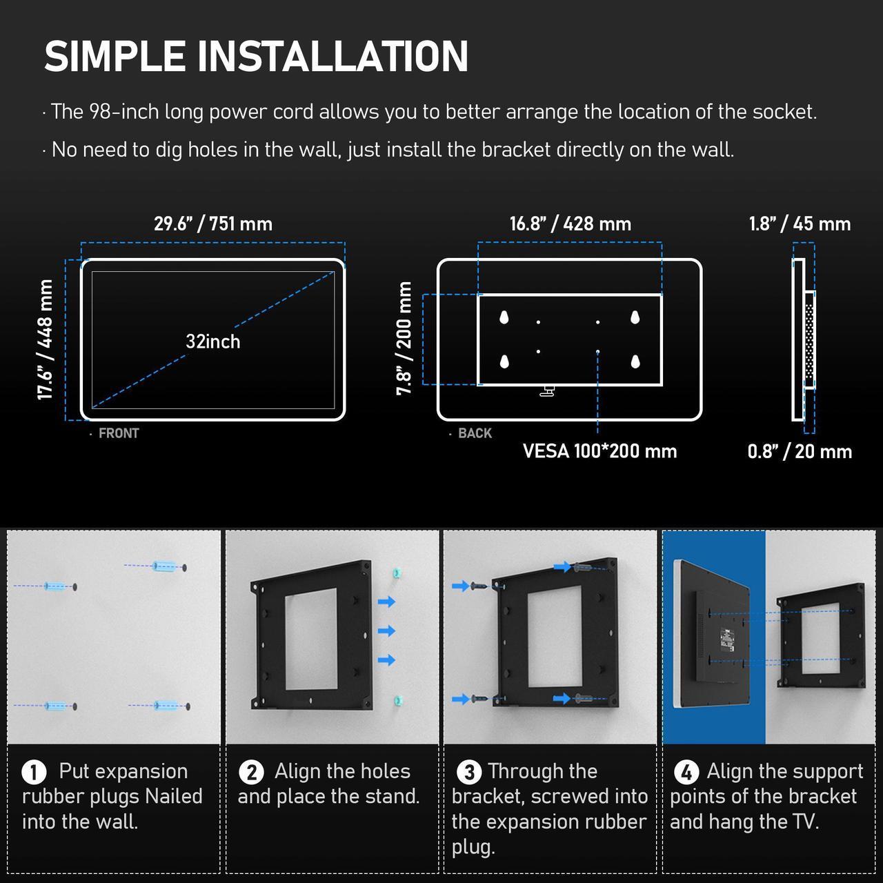 Alt view image 7 of 7 - Leotachi 4K Ultra HD 32-inch High-end Bathroom Mirror TV IP66 Waterproof Android TV Supports Voice Remote Control Google Assistant, Built-in ATSC Tuner, HDMI (ARC), SPDIF (Black)