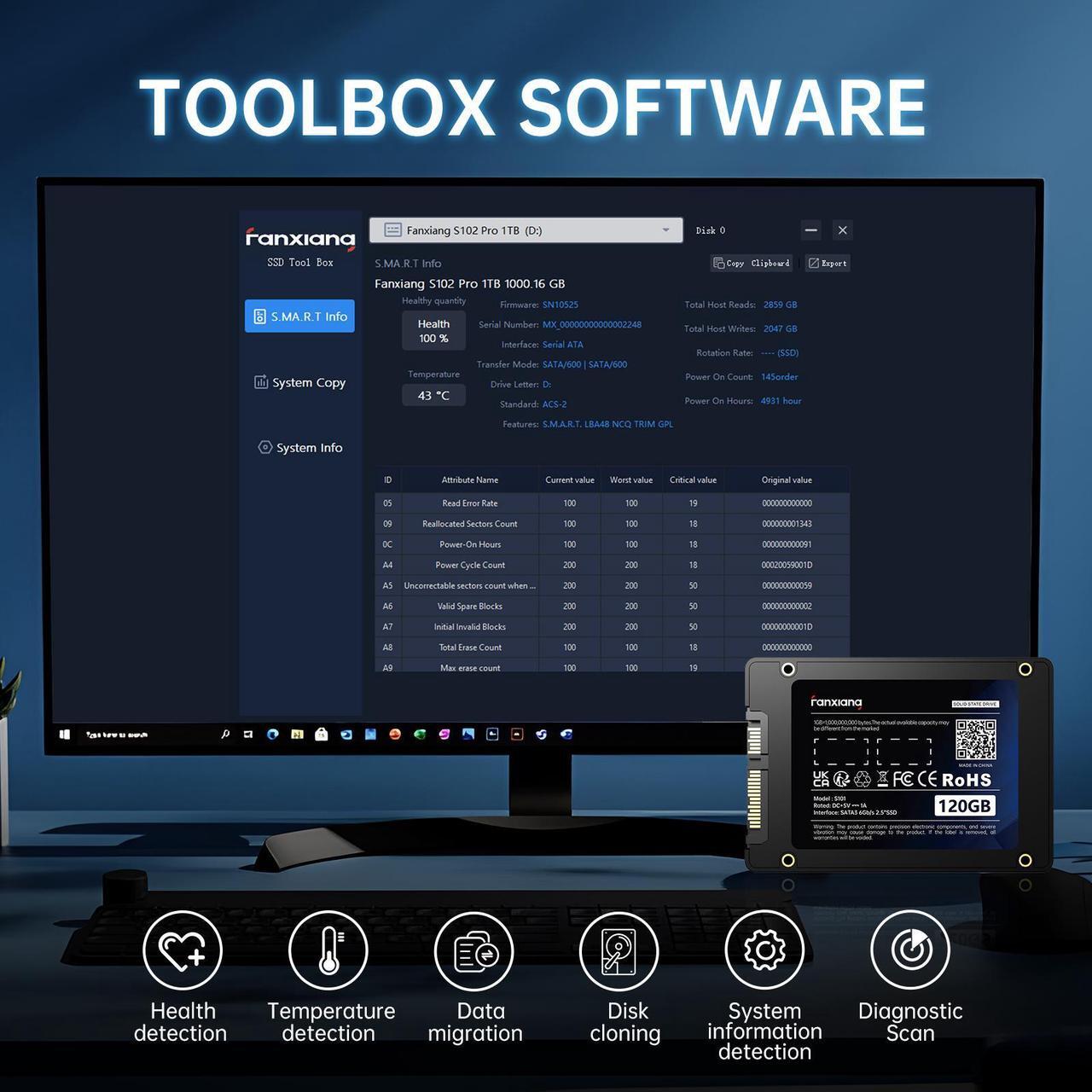 Alt view image 5 of 7 - fanxiang 256GB SSD SATA III 2.5" Internal Solid State Drive , 3D NAND TLC, Up to 550MB/s, Compatible with Laptops and PC Desktops