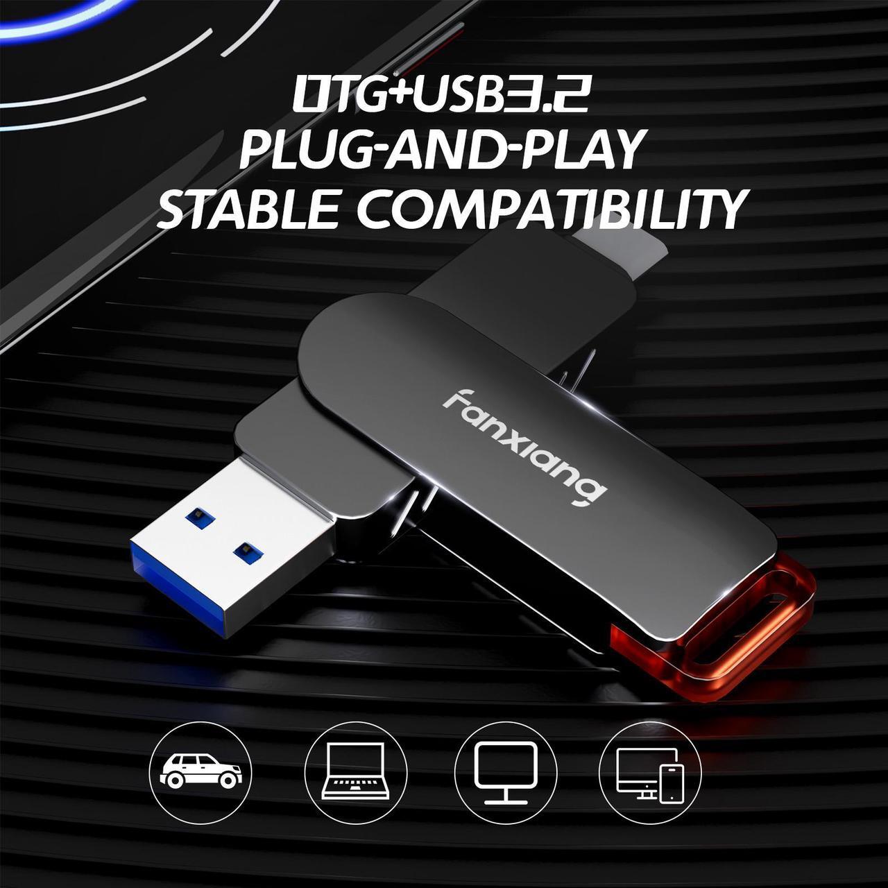 Alt view image 2 of 7 - Fanxiang 512GB USB Drive External SSD USB 560MB/s 2-in-1 Dual Flash Drive USB Type C+ USB A 3.2 Gen2 Fast Solid State Drive Stick for iPhone 15/Android/PS5/PS4/Tablet/Windows/Mac