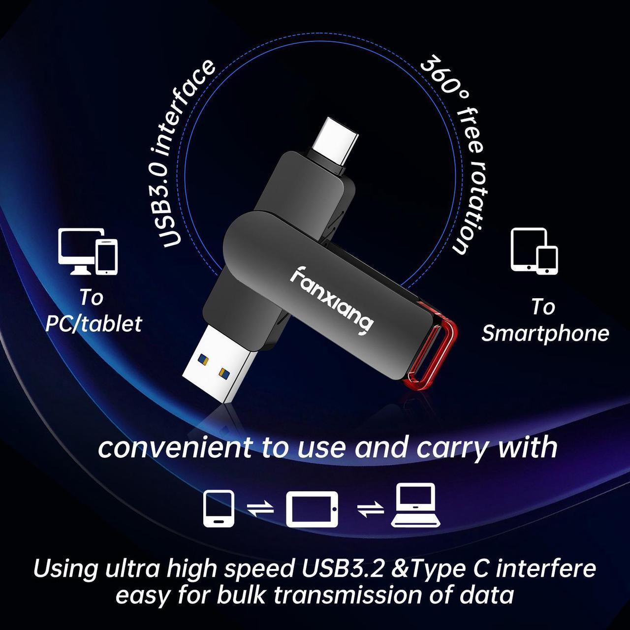 Alt view image 6 of 7 - Fanxiang 512GB USB Drive External SSD USB 560MB/s 2-in-1 Dual Flash Drive USB Type C+ USB A 3.2 Gen2 Fast Solid State Drive Stick for iPhone 15/Android/PS5/PS4/Tablet/Windows/Mac