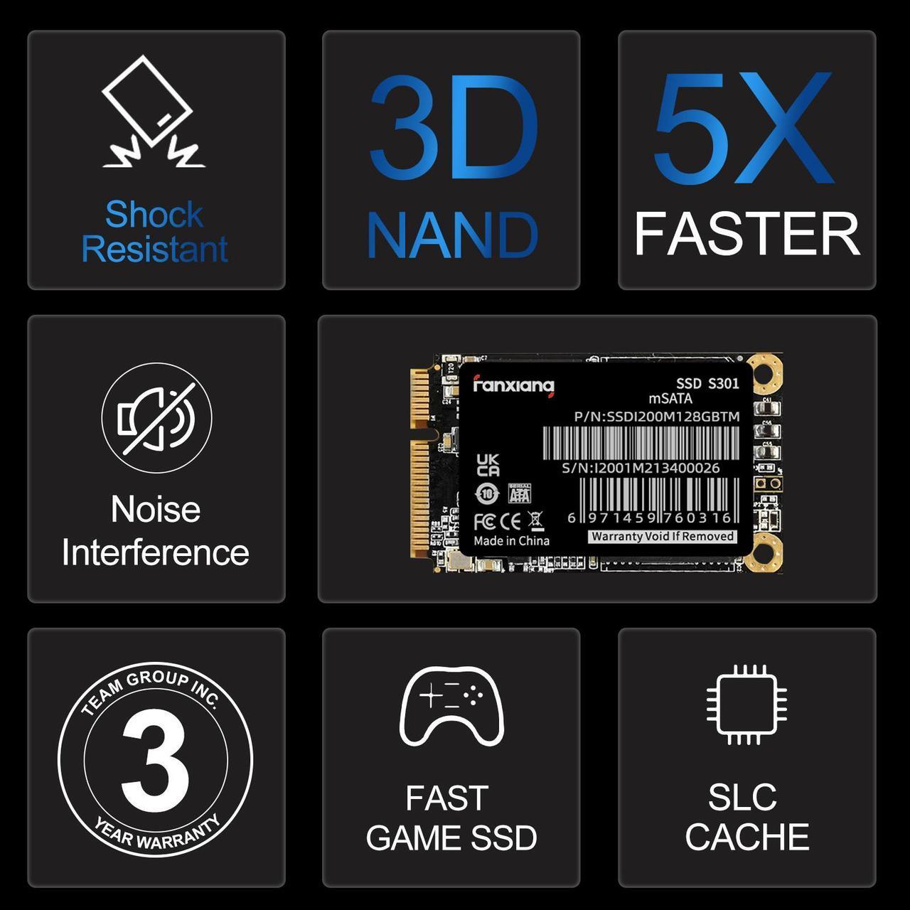 Alt view image 3 of 7 - Fanxiang 256GB mSATA SSD 3D NAND SATA III ,3D NAND TLC Mini SATA III Internal Solid State Drive ,up to 550MB/s 6Gb/s,For PC /Desktop/ Laptop
