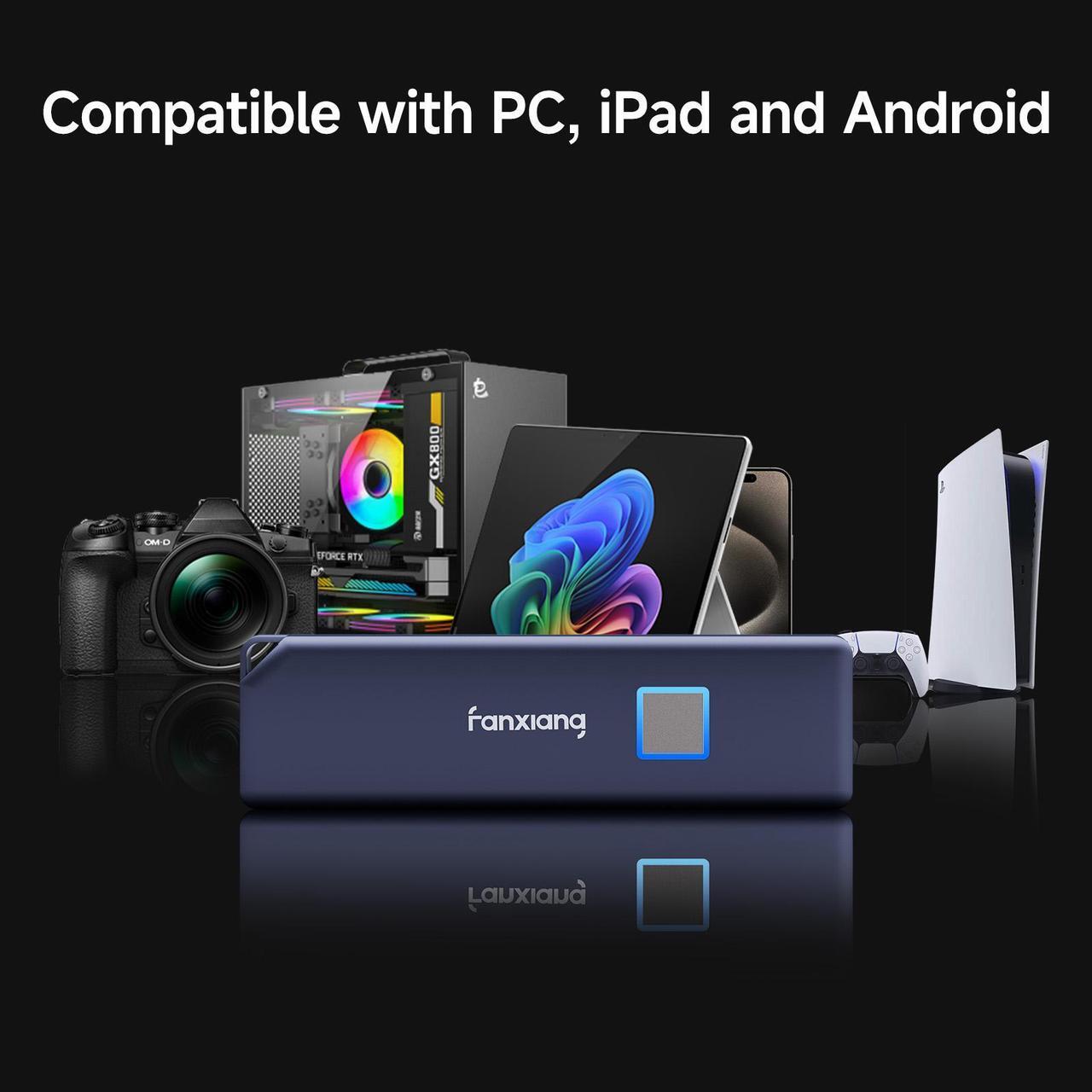Alt view image 7 of 7 - Fanxiang Fingerprint External SSD 2TB Portable SSD Drive, Up to 1050MB/s, Touch SSD External Solid State Drive, USB 3.2 Gen2 Type-C SSD Compatible with PS5/PS4, Android, Mac, Windows, PC, Laptops