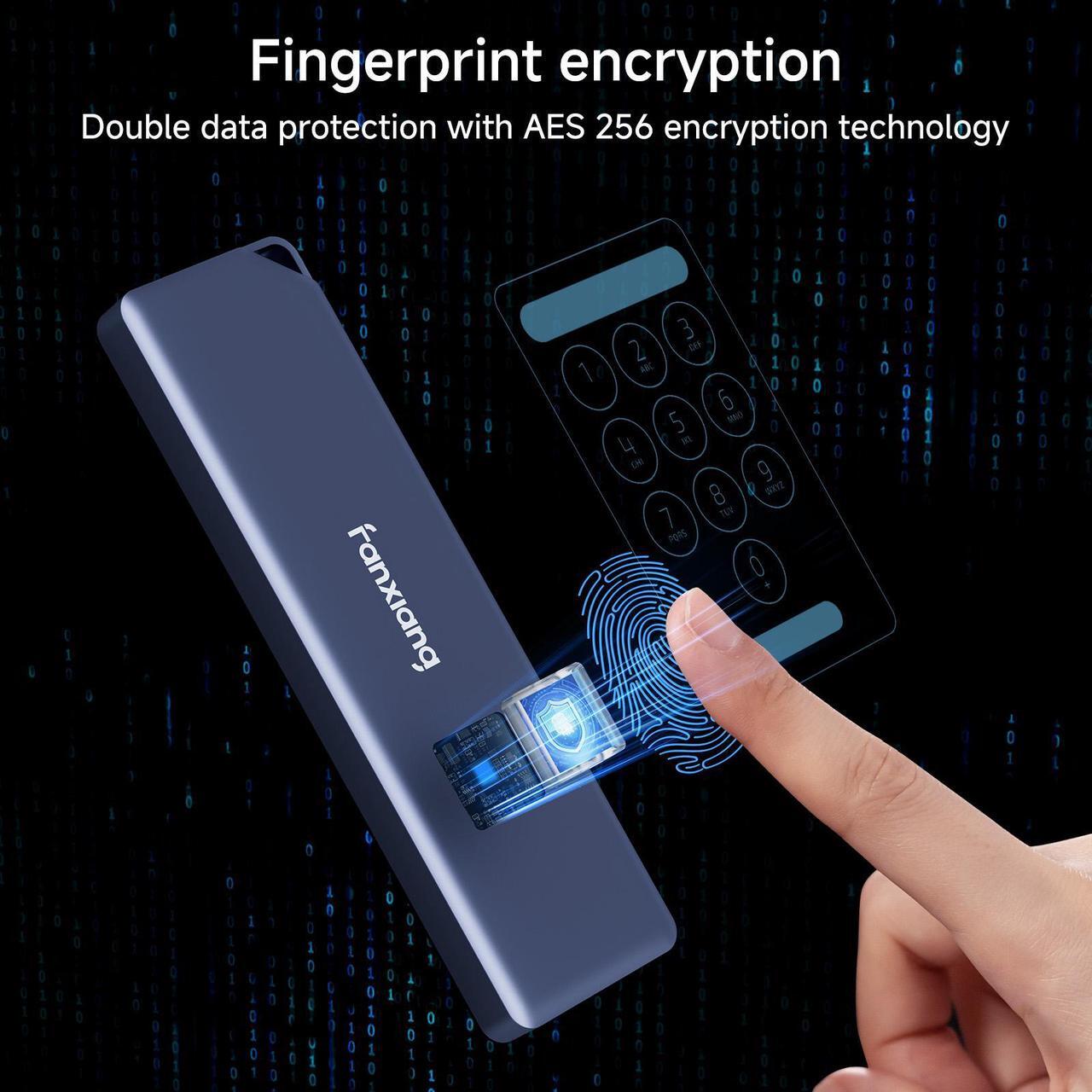 Alt view image 2 of 7 - Fanxiang Fingerprint External SSD 2TB Portable SSD Drive, Up to 1050MB/s, Touch SSD External Solid State Drive, USB 3.2 Gen2 Type-C SSD Compatible with PS5/PS4, Android, Mac, Windows, PC, Laptops
