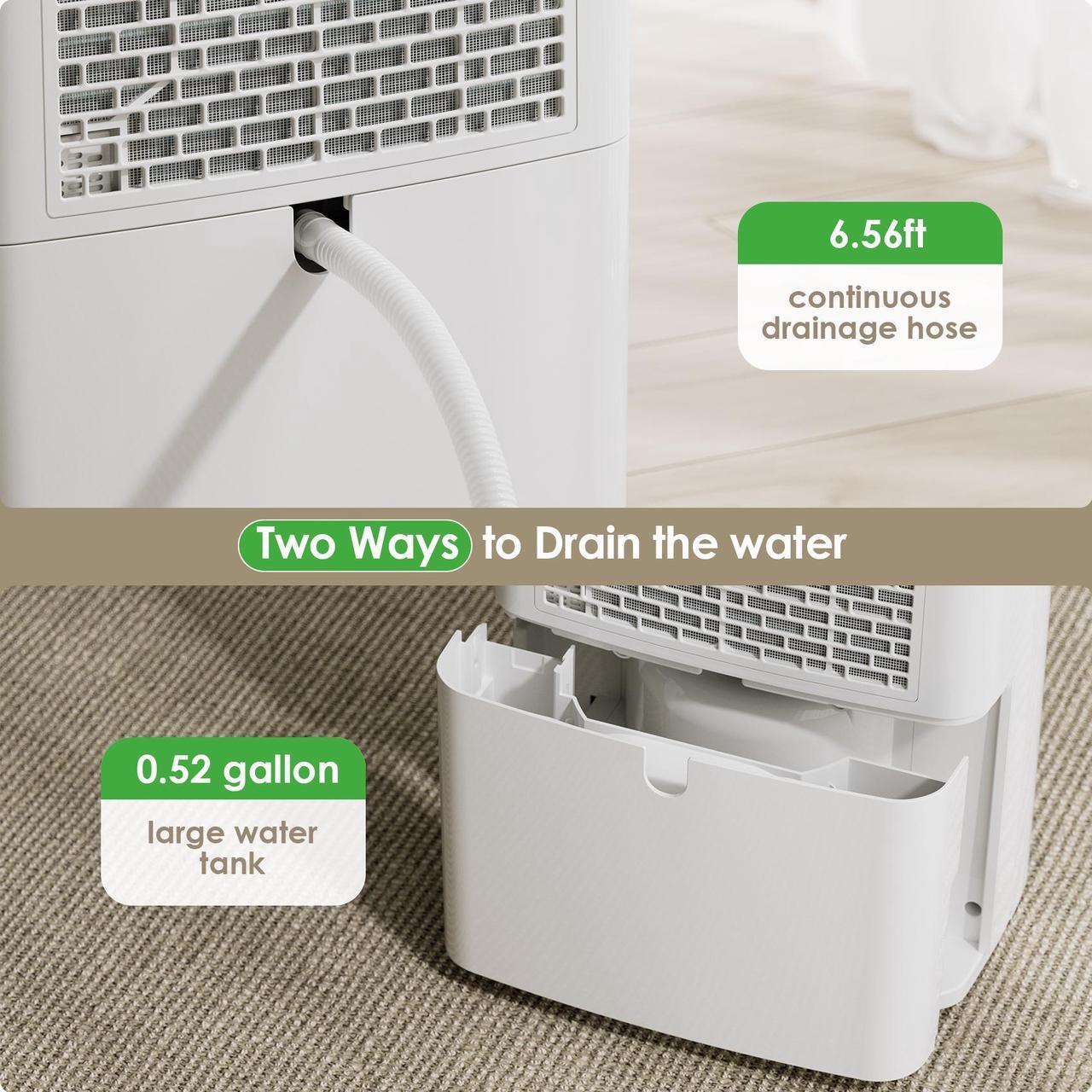 Alt view image 3 of 7 - ANDTE 31 Pints Dehumidifiers for Large Rooms and Basements, Spaces up to 2500 Sq.ft, Auto/Manual Drainage, 0.528 Gallon Water Tank, Drain Hose, Auto Defrost, Dry Clothes Function, 24H Timer
