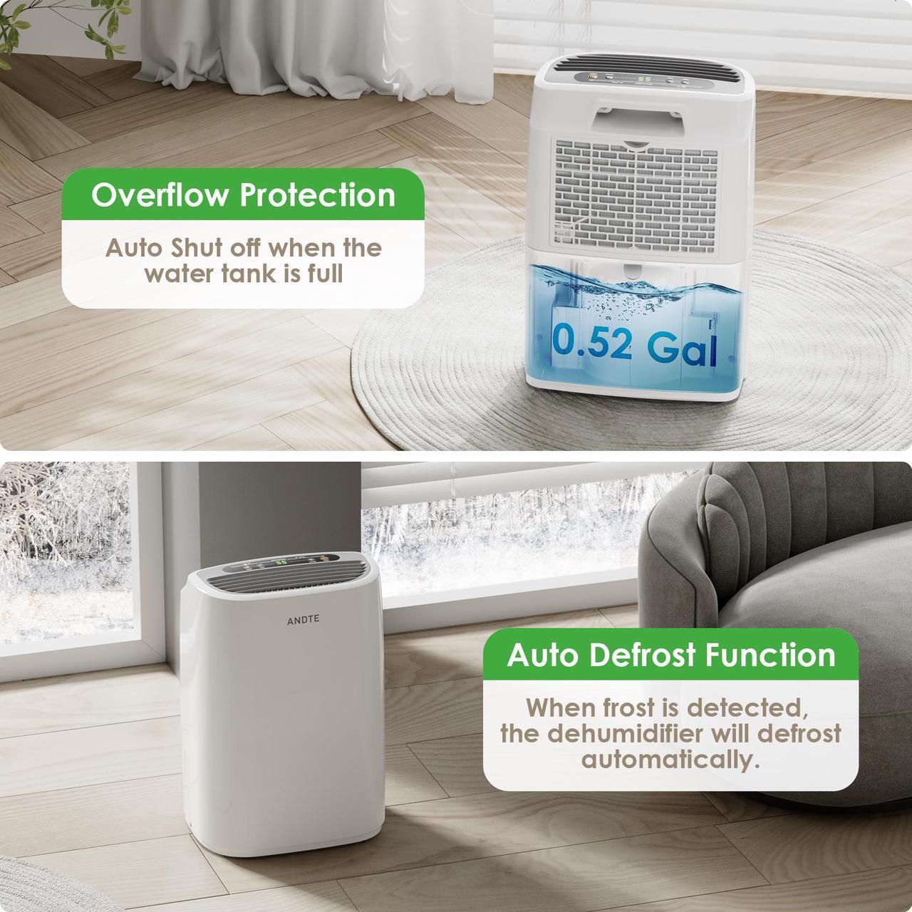 Alt view image 7 of 7 - ANDTE 31 Pints Dehumidifiers for Large Rooms and Basements, Spaces up to 2500 Sq.ft, Auto/Manual Drainage, 0.528 Gallon Water Tank, Drain Hose, Auto Defrost, Dry Clothes Function, 24H Timer