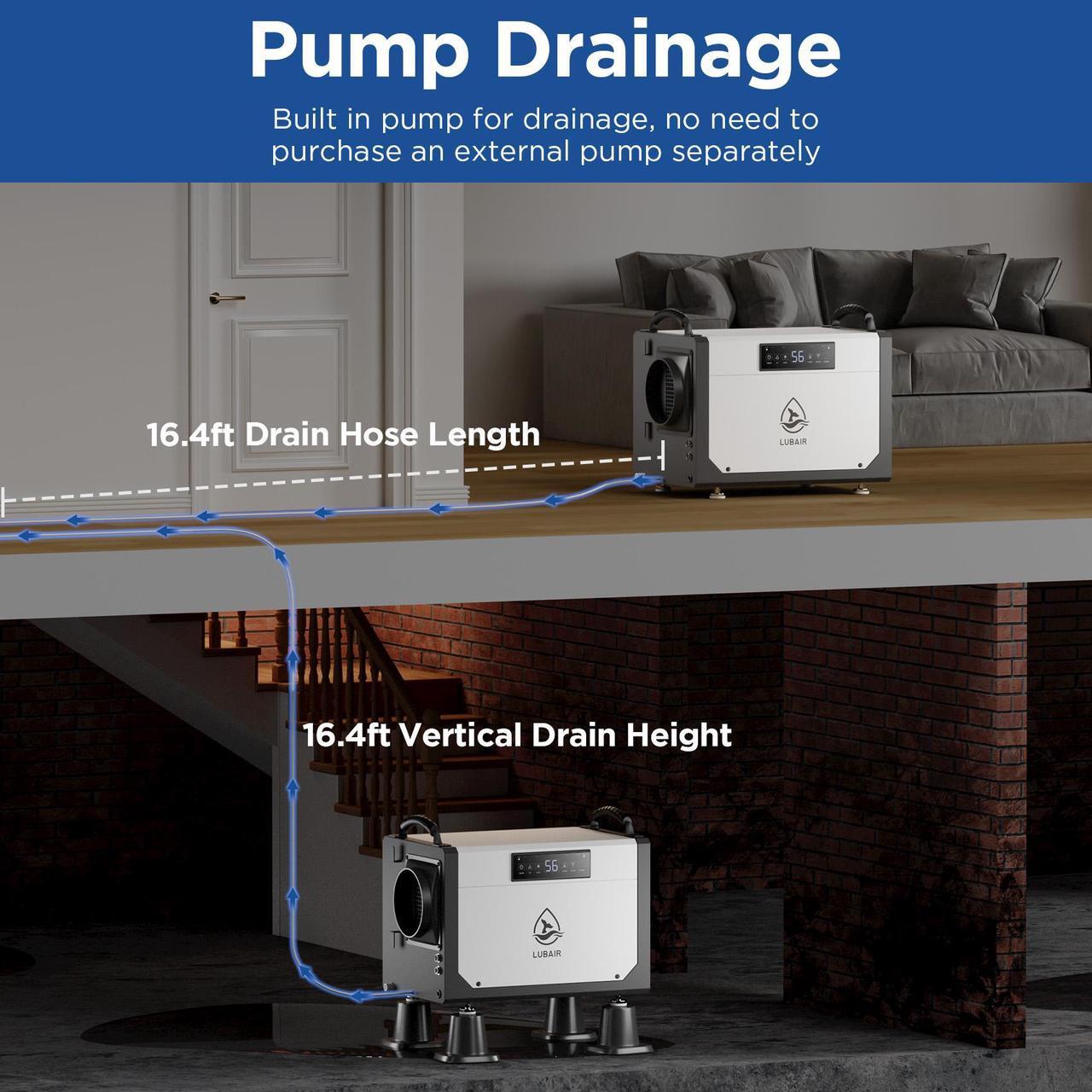 Alt view image 2 of 7 - LUBAIR 113 Pints Crawl Space Dehumidifiers for Basement, Commercial Dehumidifier with Internal Automatic Drain Pump