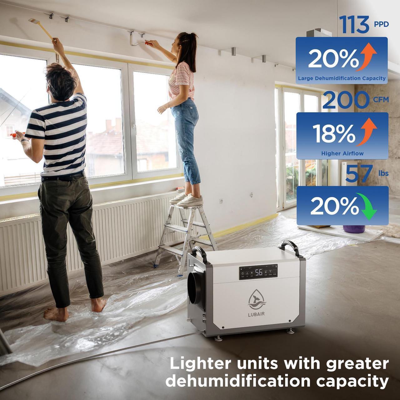 Alt view image 5 of 7 - LUBAIR 113 Pints Crawl Space Dehumidifiers for Basement, Commercial Dehumidifier with Internal Automatic Drain Pump