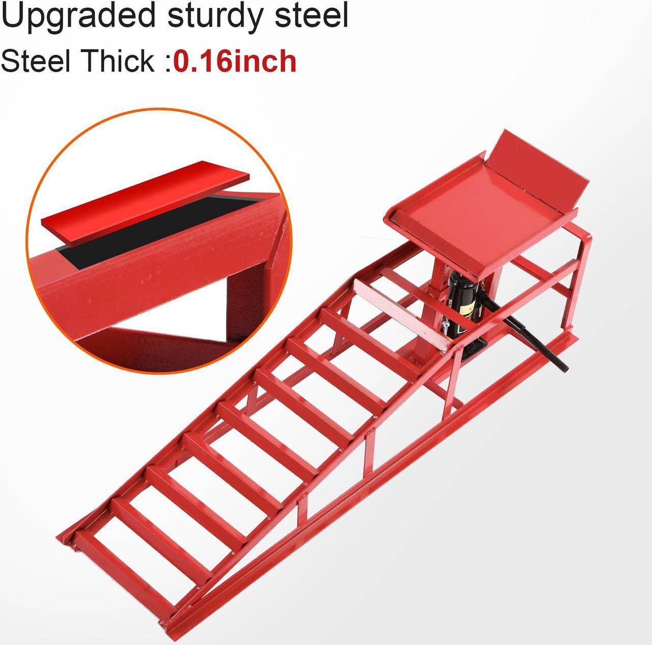 Alt view image 5 of 7 - Car Ramps 2 Pack Hydraulic High Lift Service Vehicle Ramps 5T 11023 lbs Heavy Duty Steel Automotive Truck Wheel Ramps for Oil Changes with Support Jack for DIY Repair Stores Auto Beauty Stores