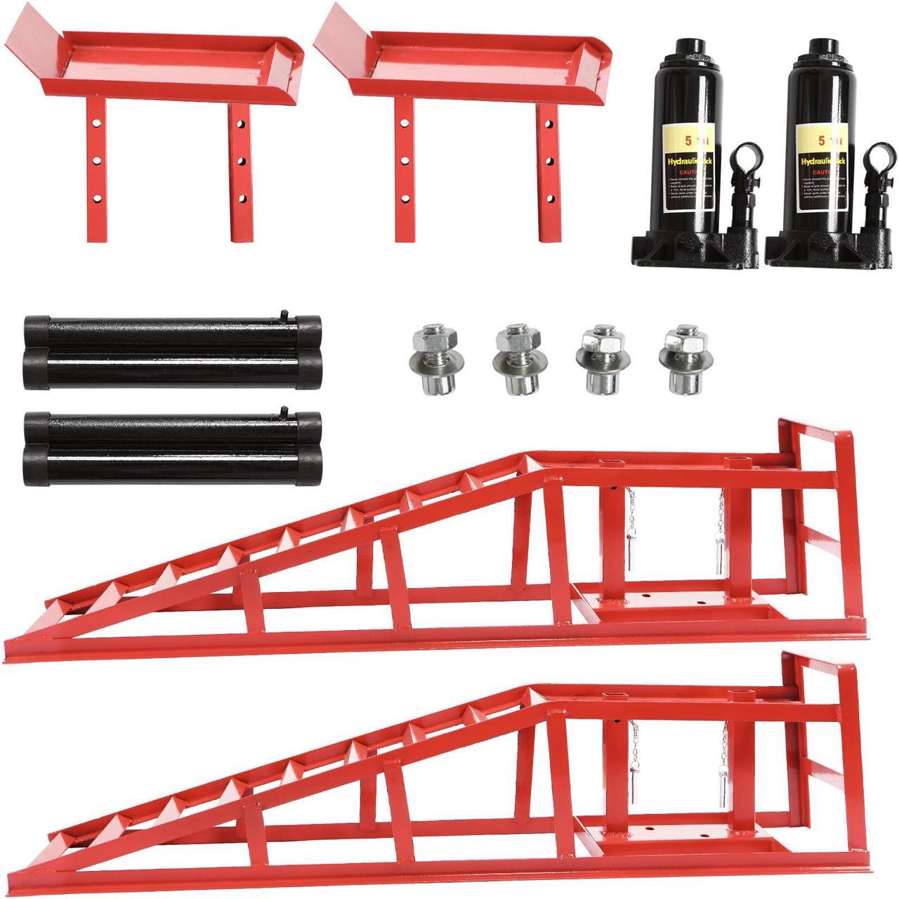Alt view image 7 of 7 - Car Ramps 2 Pack Hydraulic High Lift Service Vehicle Ramps 5T 11023 lbs Heavy Duty Steel Automotive Truck Wheel Ramps for Oil Changes with Support Jack for DIY Repair Stores Auto Beauty Stores