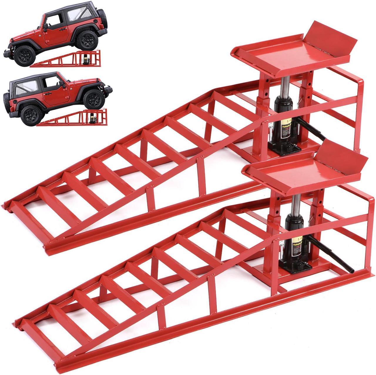 Main image of Car Ramps 2 Pack Hydraulic High Lift Service Vehicle Ramps 5T 11023 lbs Heavy Duty Steel Automotive Truck Wheel Ramps for Oil Changes with Support Jack for DIY Repair Stores Auto Beauty Stores