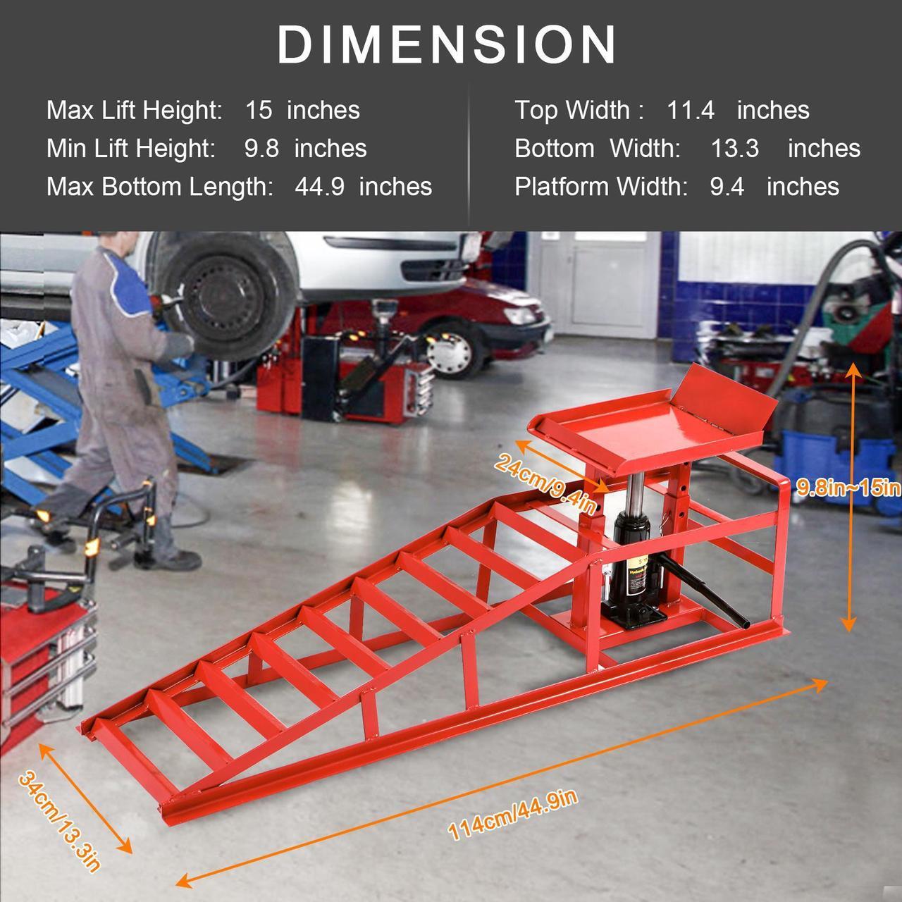 Alt view image 6 of 7 - Car Ramps 2 Pack Hydraulic High Lift Service Vehicle Ramps 5T 11023 lbs Heavy Duty Steel Automotive Truck Wheel Ramps for Oil Changes with Support Jack for DIY Repair Stores Auto Beauty Stores