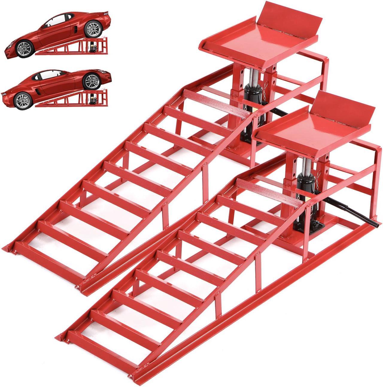 Alt view image 2 of 7 - Car Ramps 2 Pack Hydraulic High Lift Service Vehicle Ramps 5T 11023 lbs Heavy Duty Steel Automotive Truck Wheel Ramps for Oil Changes with Support Jack for DIY Repair Stores Auto Beauty Stores